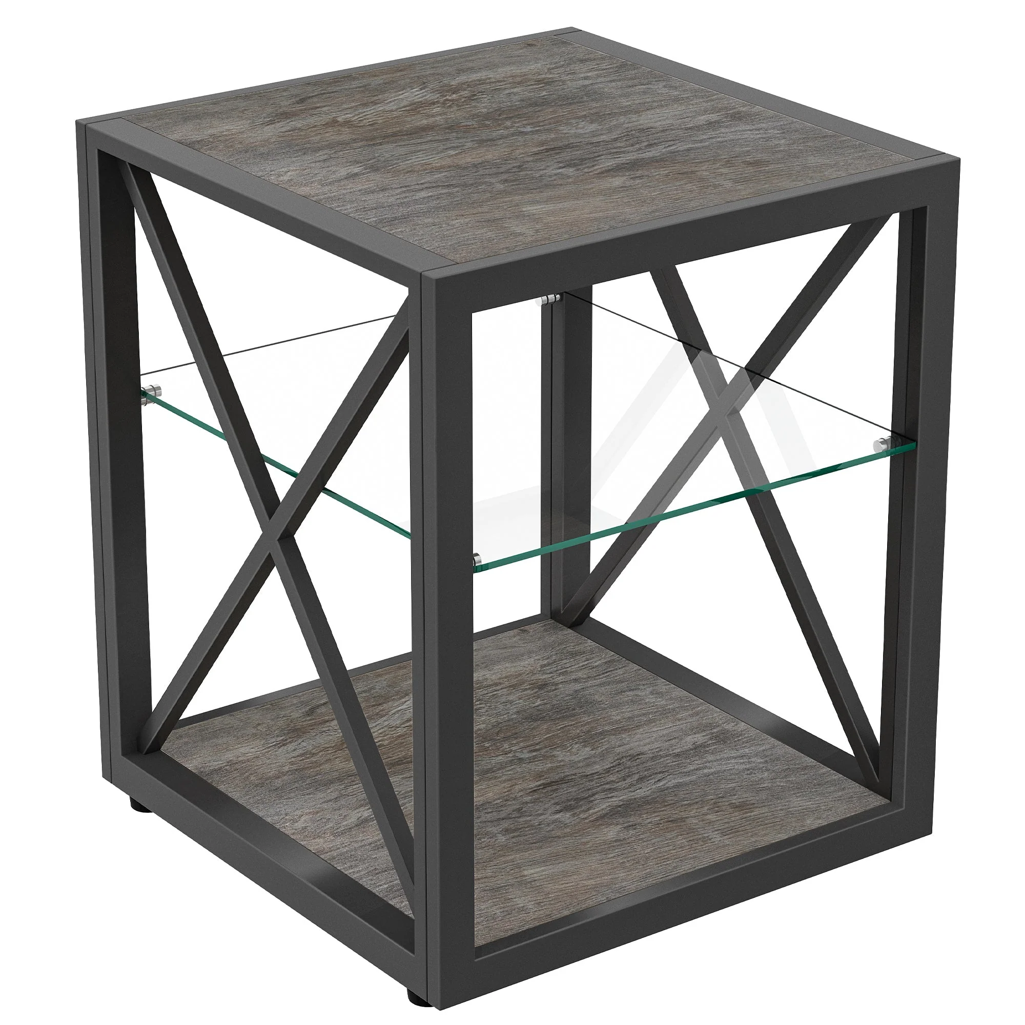 Modern End Table Nightstand with Tempered Glass & Wood Grain MDF - Image 4