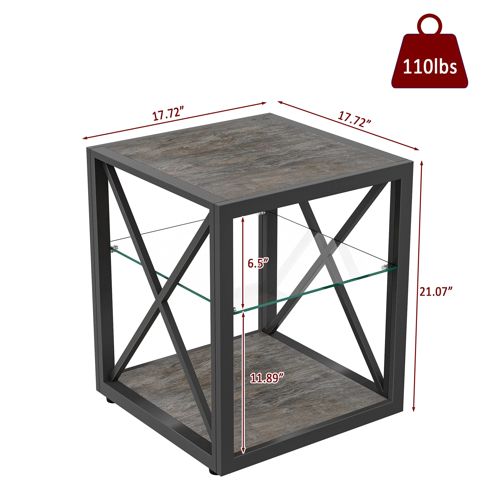 Modern End Table Nightstand with Tempered Glass & Wood Grain MDF - Image 5