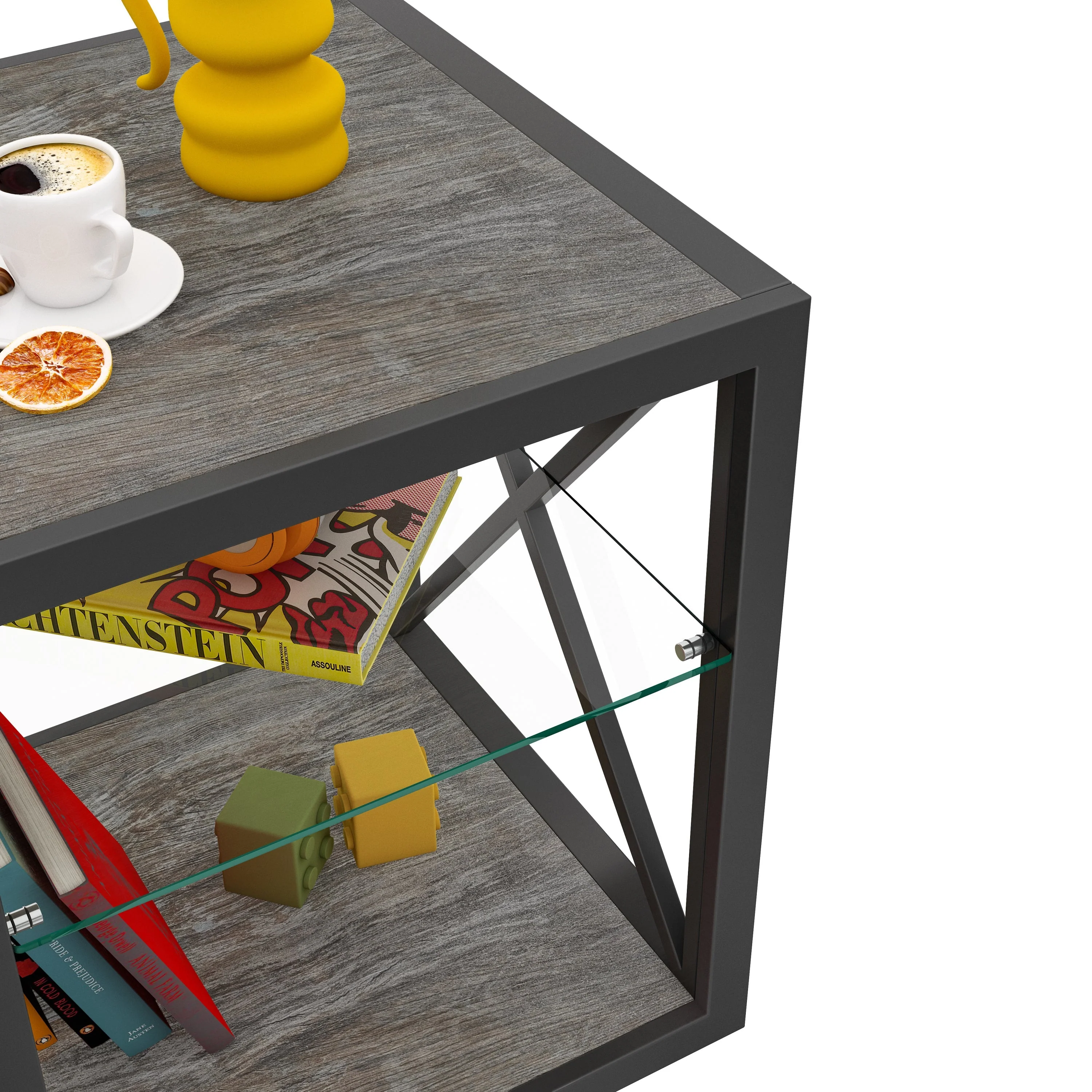 Modern End Table Nightstand with Tempered Glass & Wood Grain MDF - Image 9