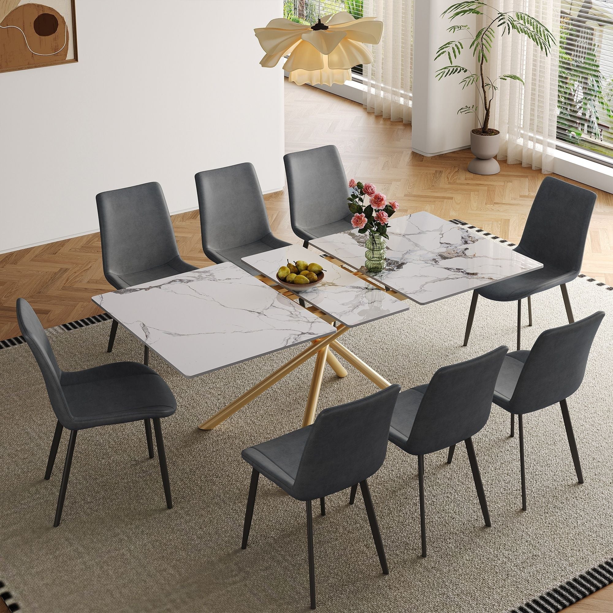 Modern Expandable Dining Table With Retractable Leaf With Chairs - Image 10