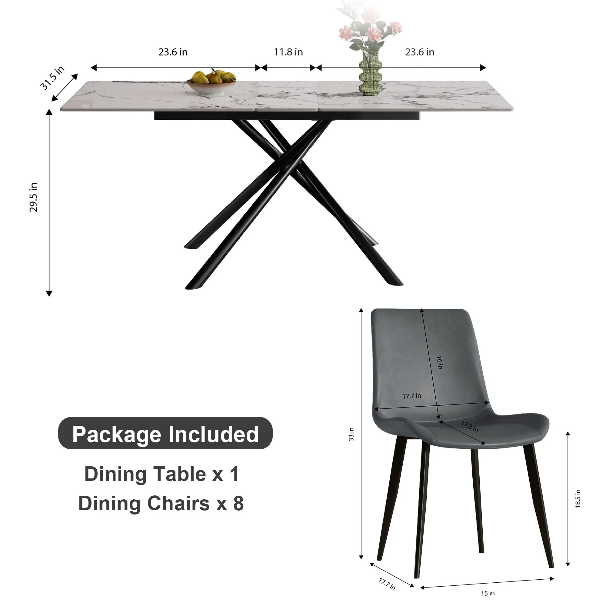 Modern Expandable Dining Table With Retractable Leaf With Chairs - Image 11