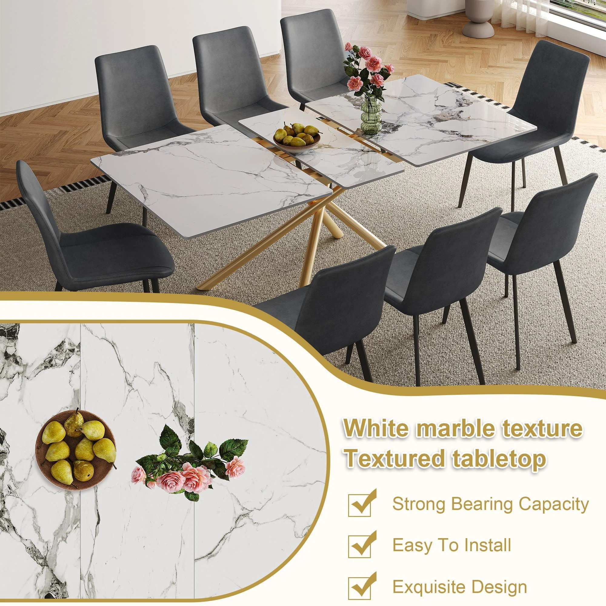 Modern Expandable Dining Table With Retractable Leaf With Chairs - Image 12