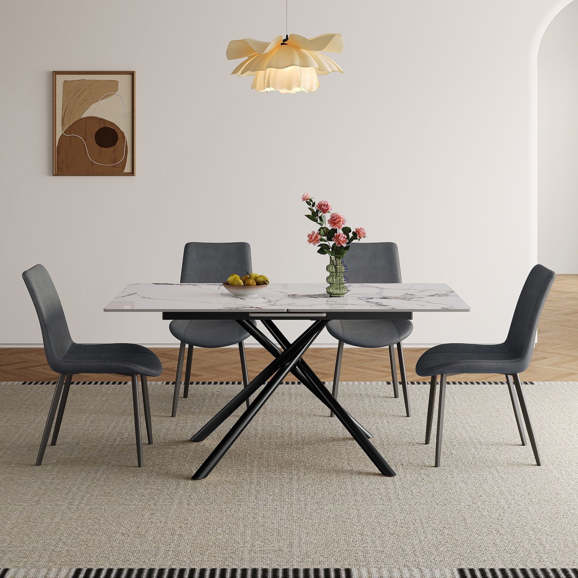 Modern Expandable Dining Table With Retractable Leaf With Chairs - Image 13
