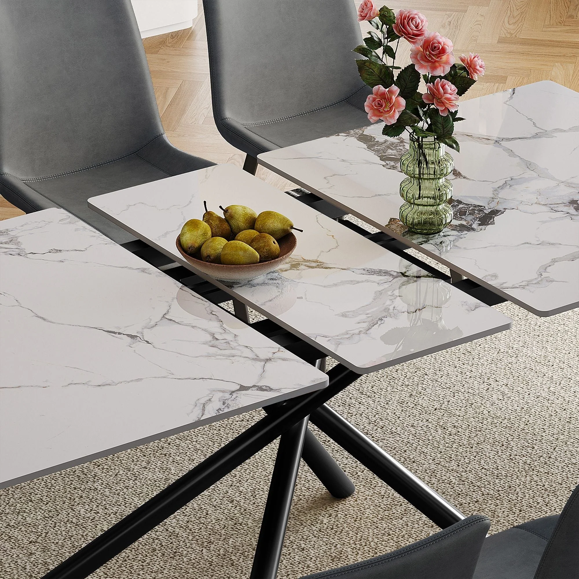Modern Expandable Dining Table With Retractable Leaf With Chairs - Image 15