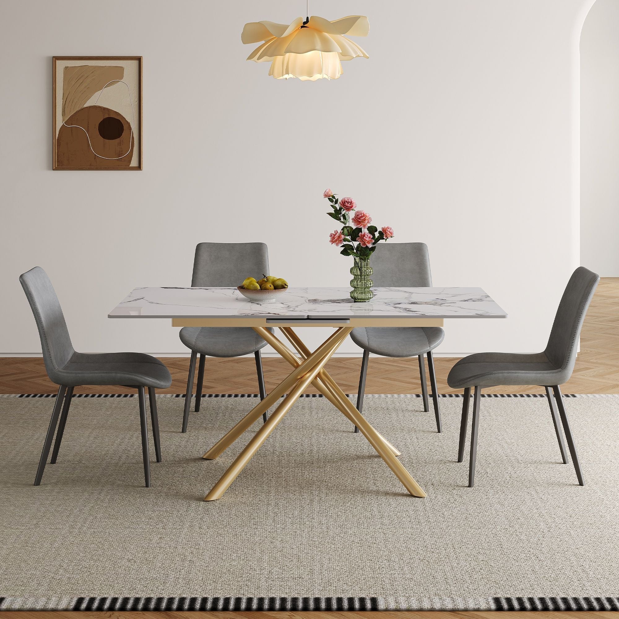 Modern Expandable Dining Table With Retractable Leaf With Chairs - Image 16
