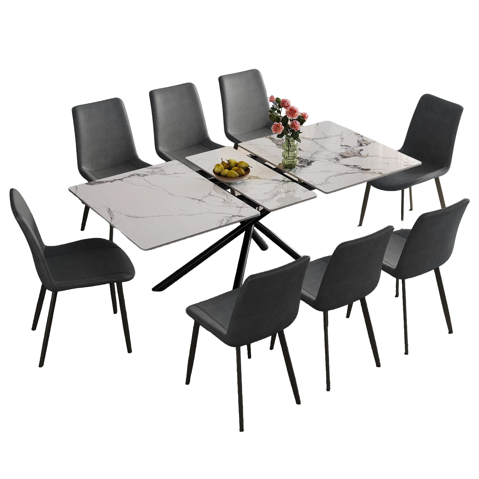Modern Expandable Dining Table With Retractable Leaf With Chairs - Image 2