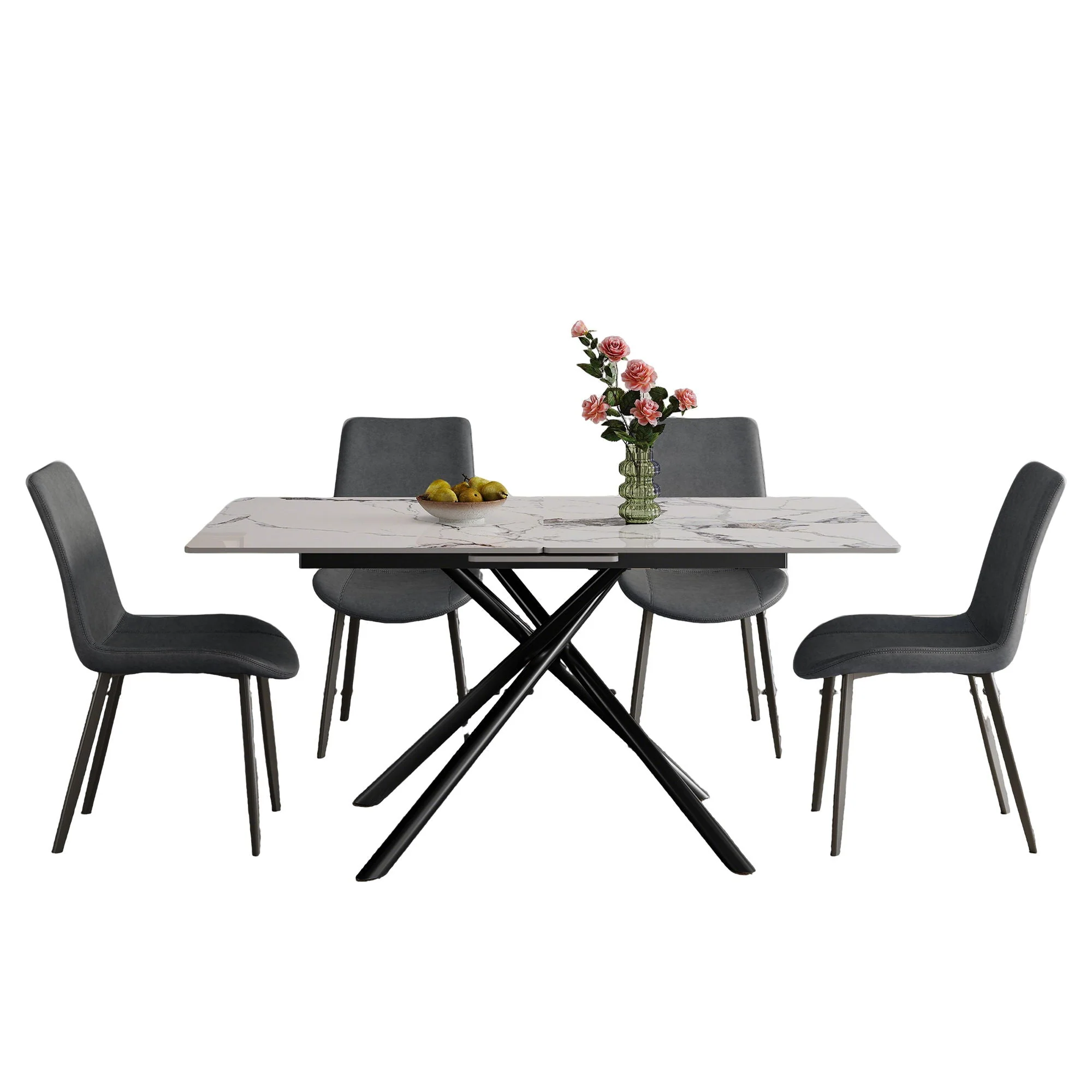 Modern Expandable Dining Table With Retractable Leaf With Chairs - Image 3