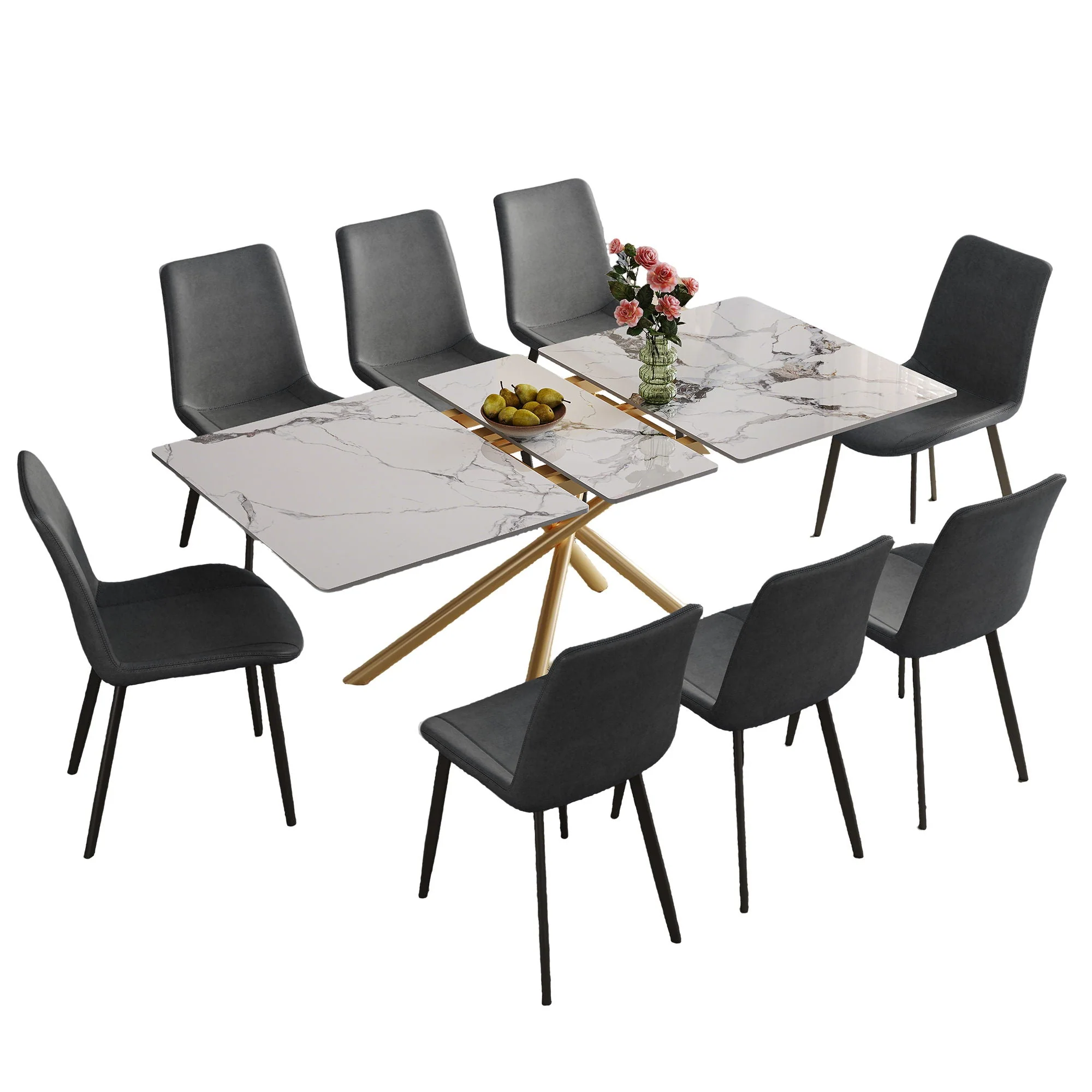 Modern Expandable Dining Table With Retractable Leaf With Chairs - Image 4