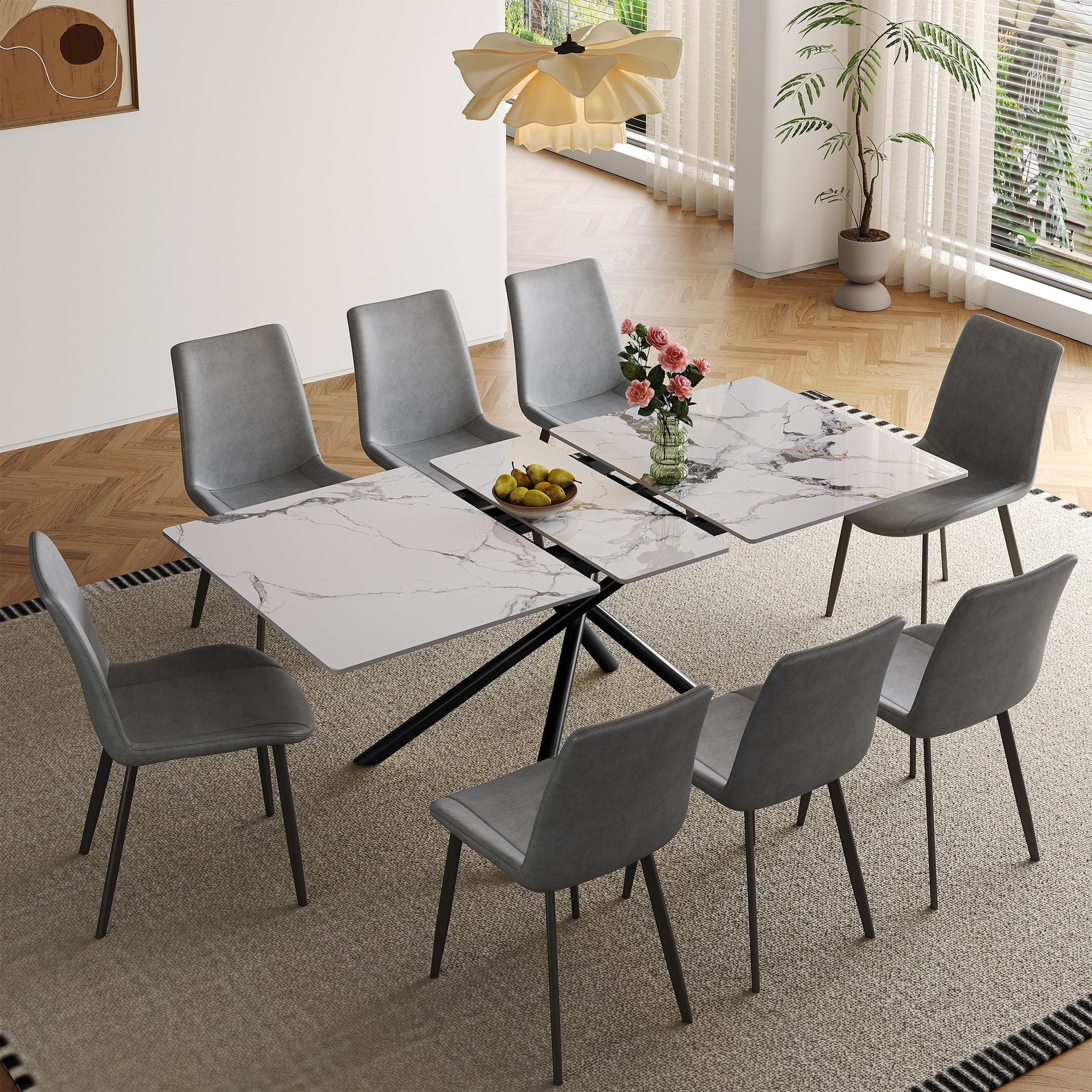 Modern Expandable Dining Table With Retractable Leaf With Chairs - Image 5