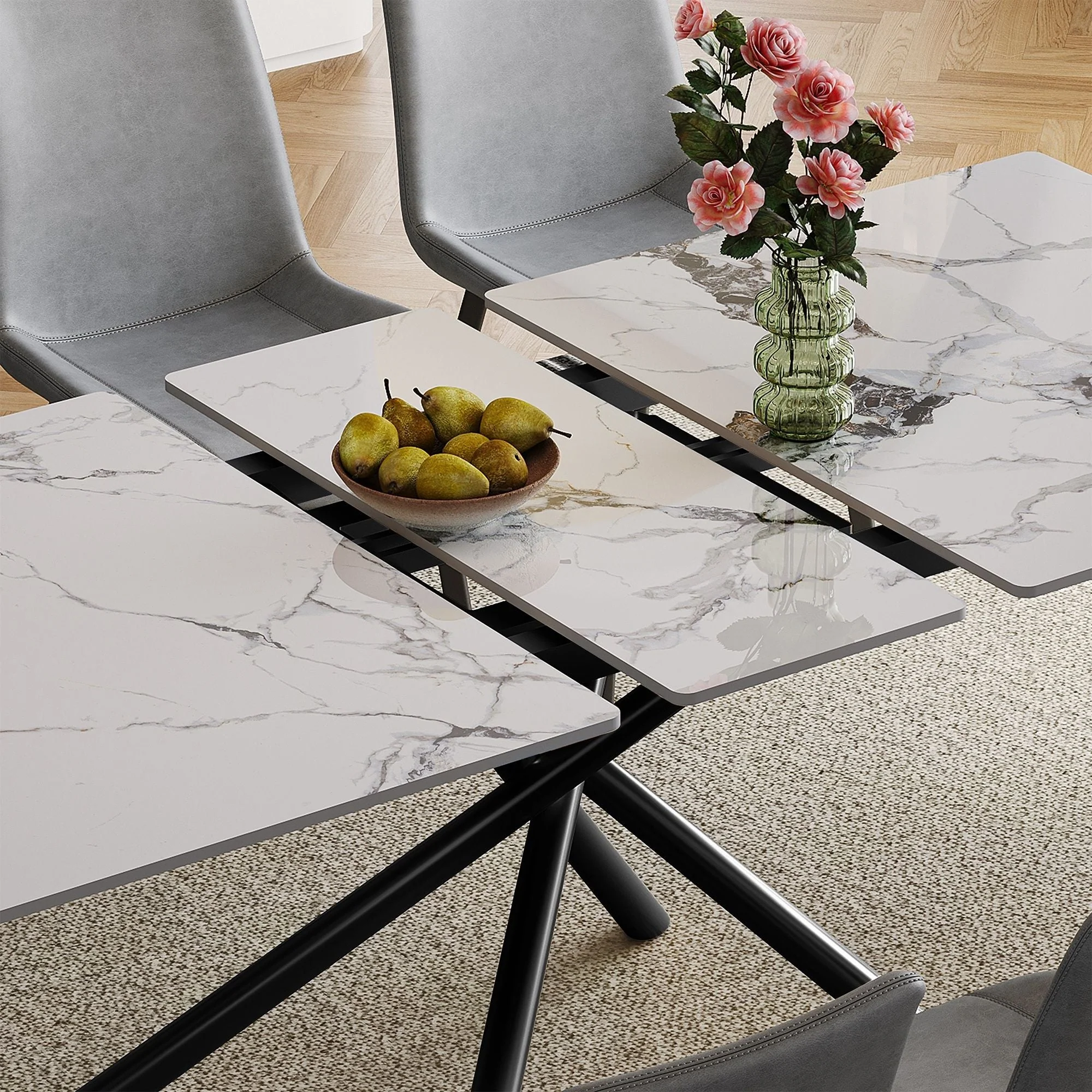 Modern Expandable Dining Table With Retractable Leaf With Chairs - Image 6