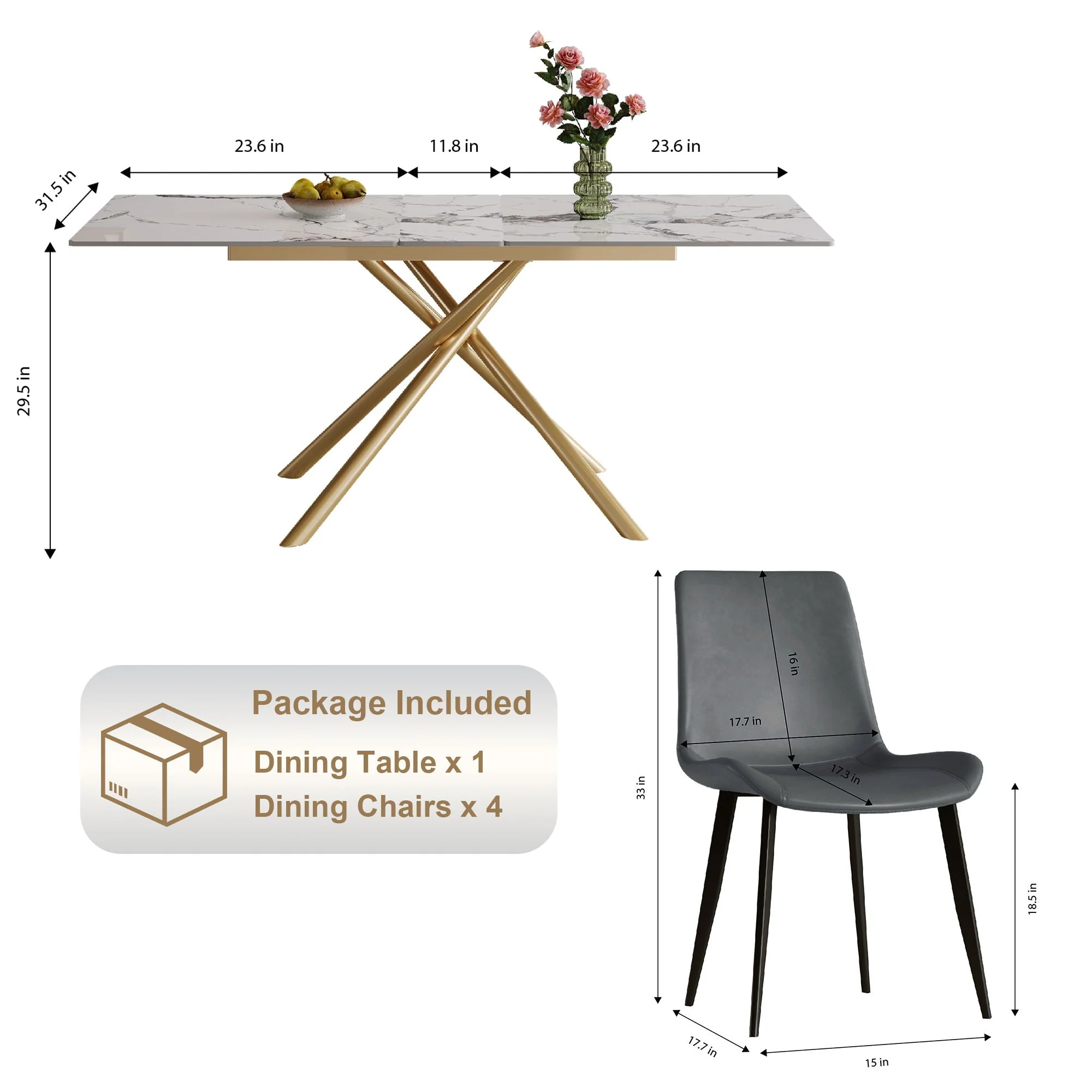 Modern Expandable Dining Table With Retractable Leaf With Chairs - Image 8