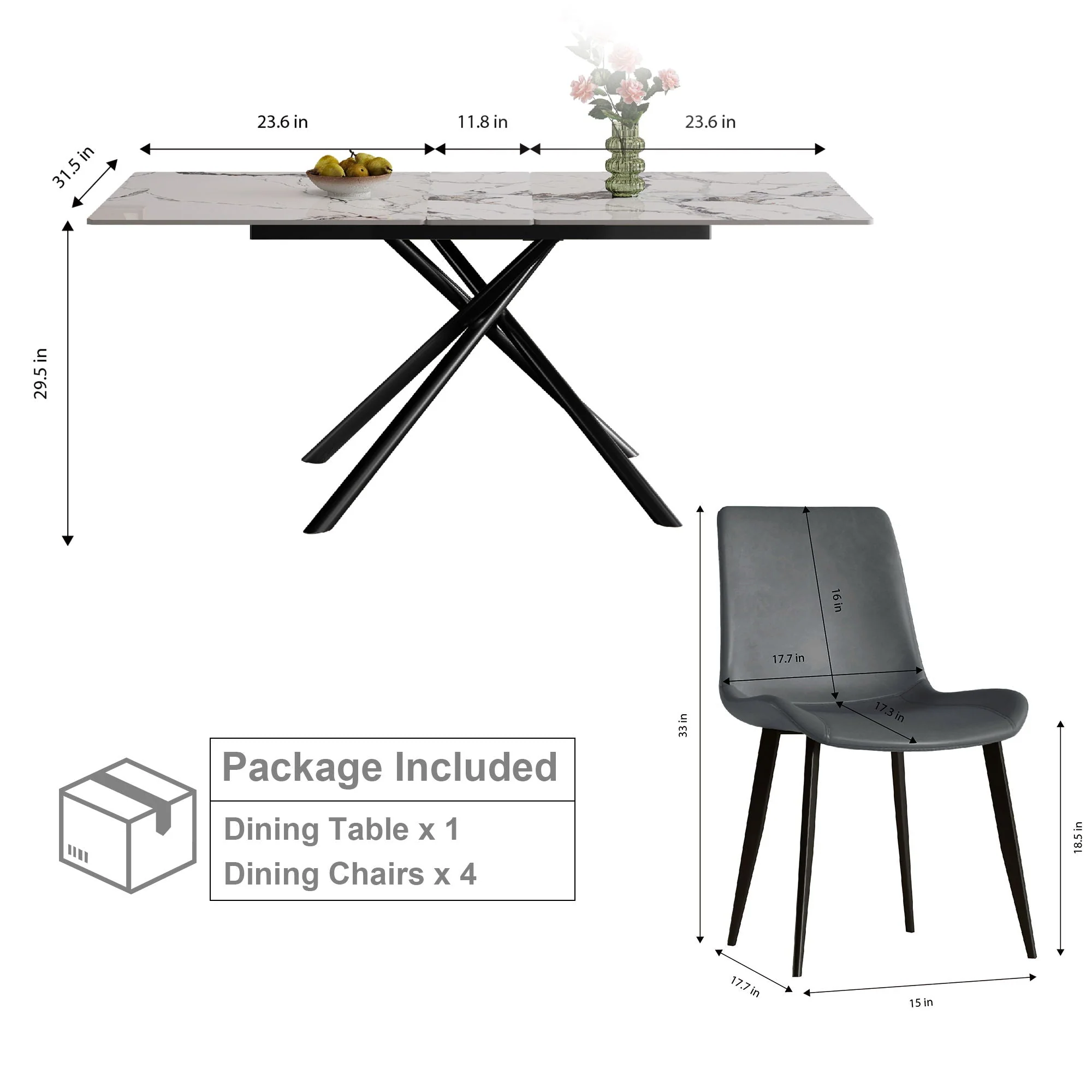 Modern Expandable Dining Table With Retractable Leaf With Chairs - Image 9