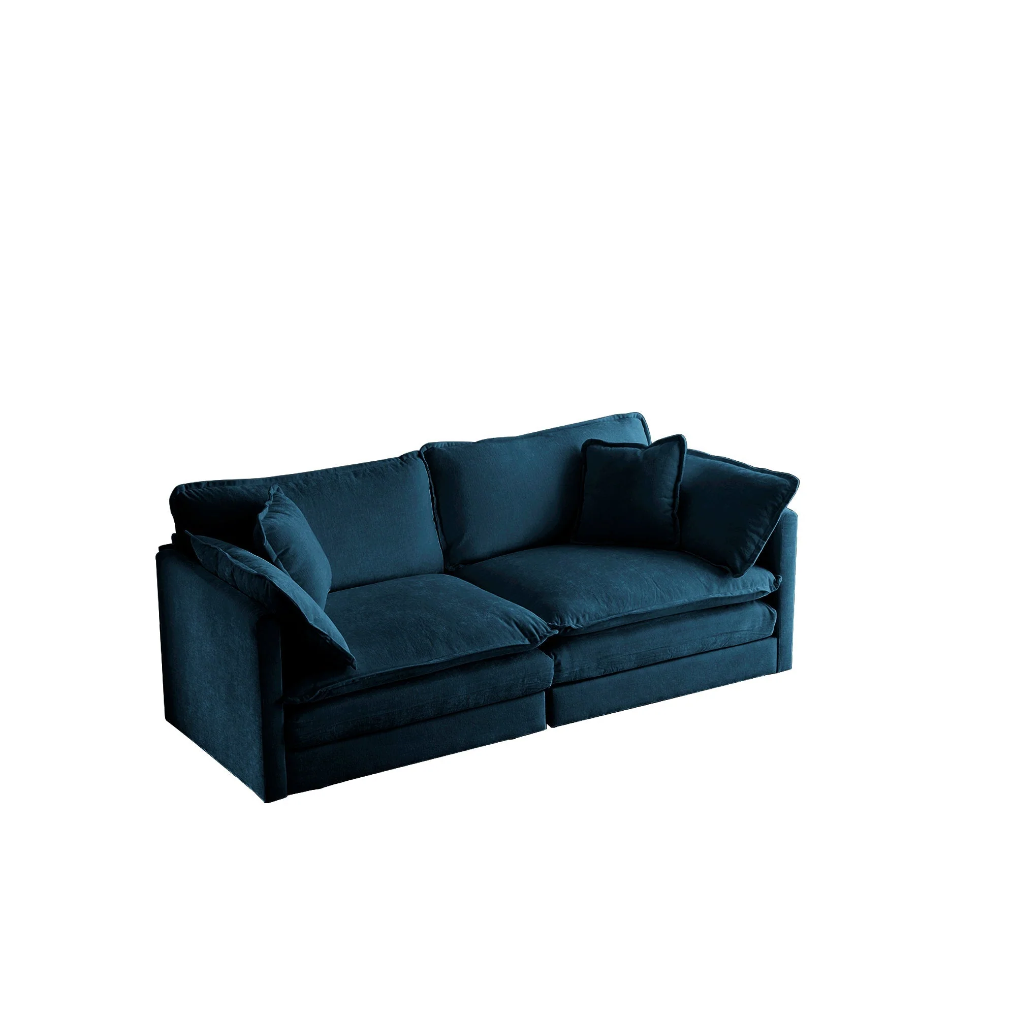 Modern Fabric Loveseat Sofa Couch for Living Room, Upholstered Large Size Deep Seat 2-Seat Sofa with 4 Pillows, Blue - Image 3