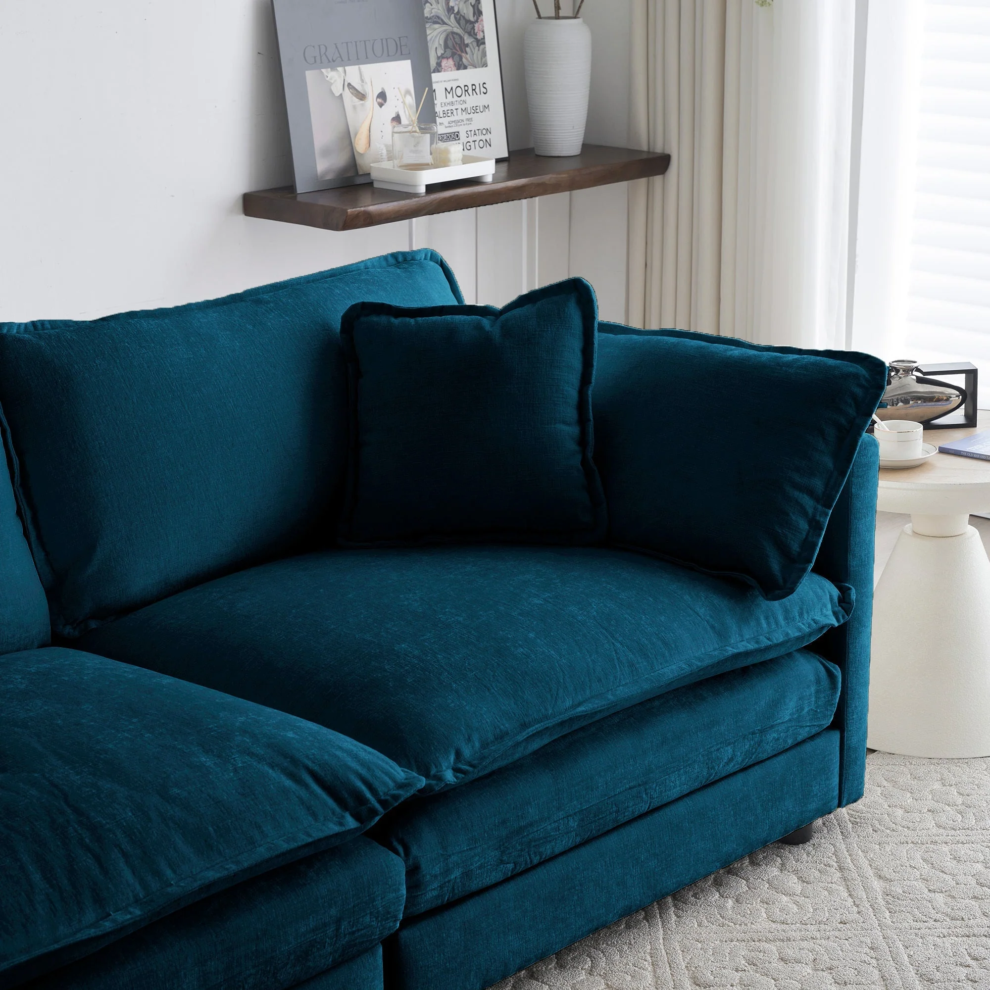 Modern Fabric Loveseat Sofa Couch for Living Room, Upholstered Large Size Deep Seat 2-Seat Sofa with 4 Pillows, Blue - Image 9