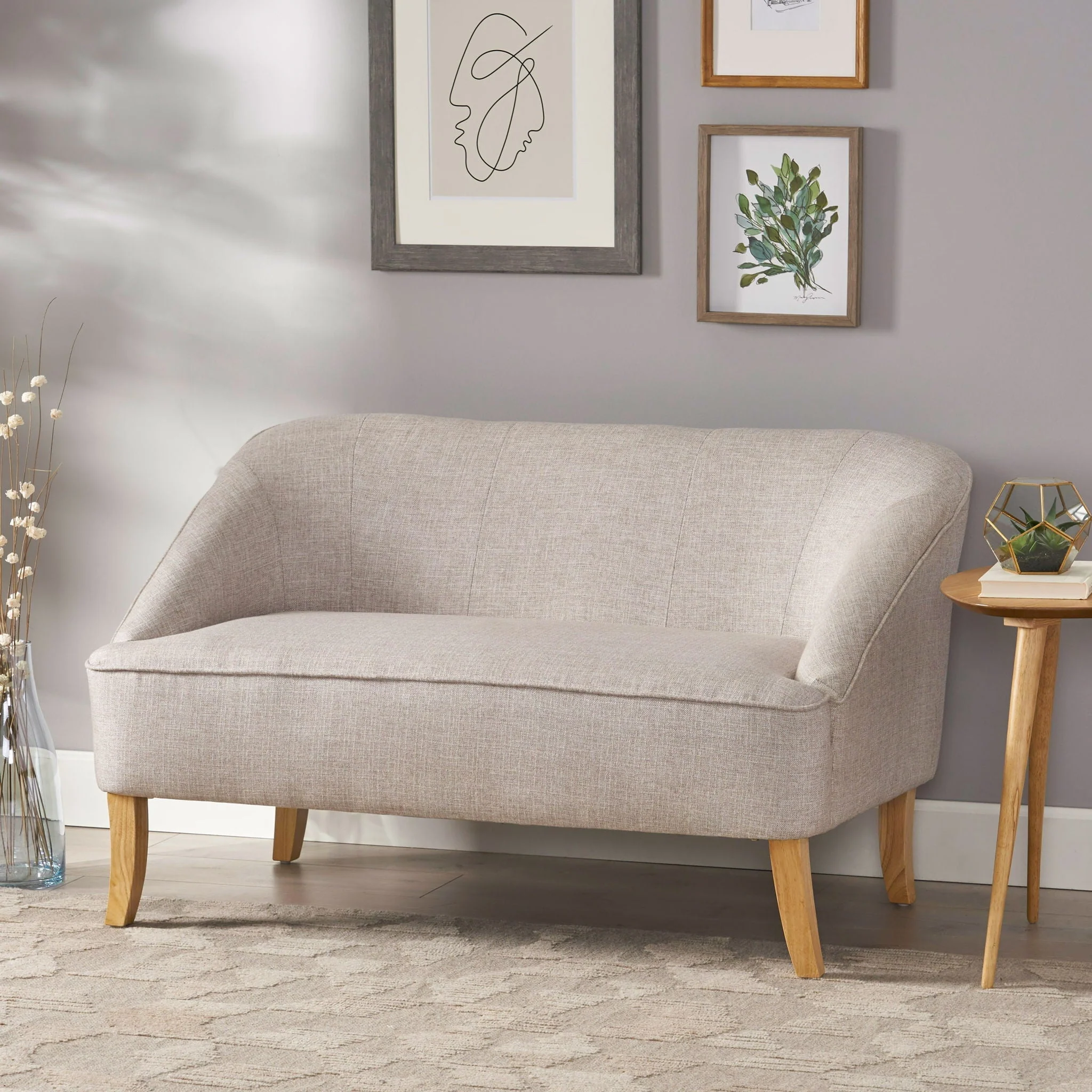Modern Fabric Loveseat With Sloped Armrests For Living Room - Beige - Image 3