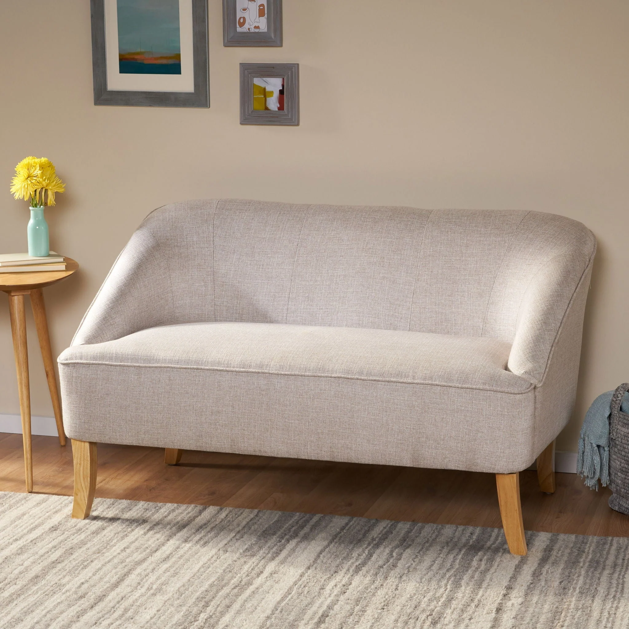 Modern Fabric Loveseat With Sloped Armrests For Living Room - Beige - Image 4