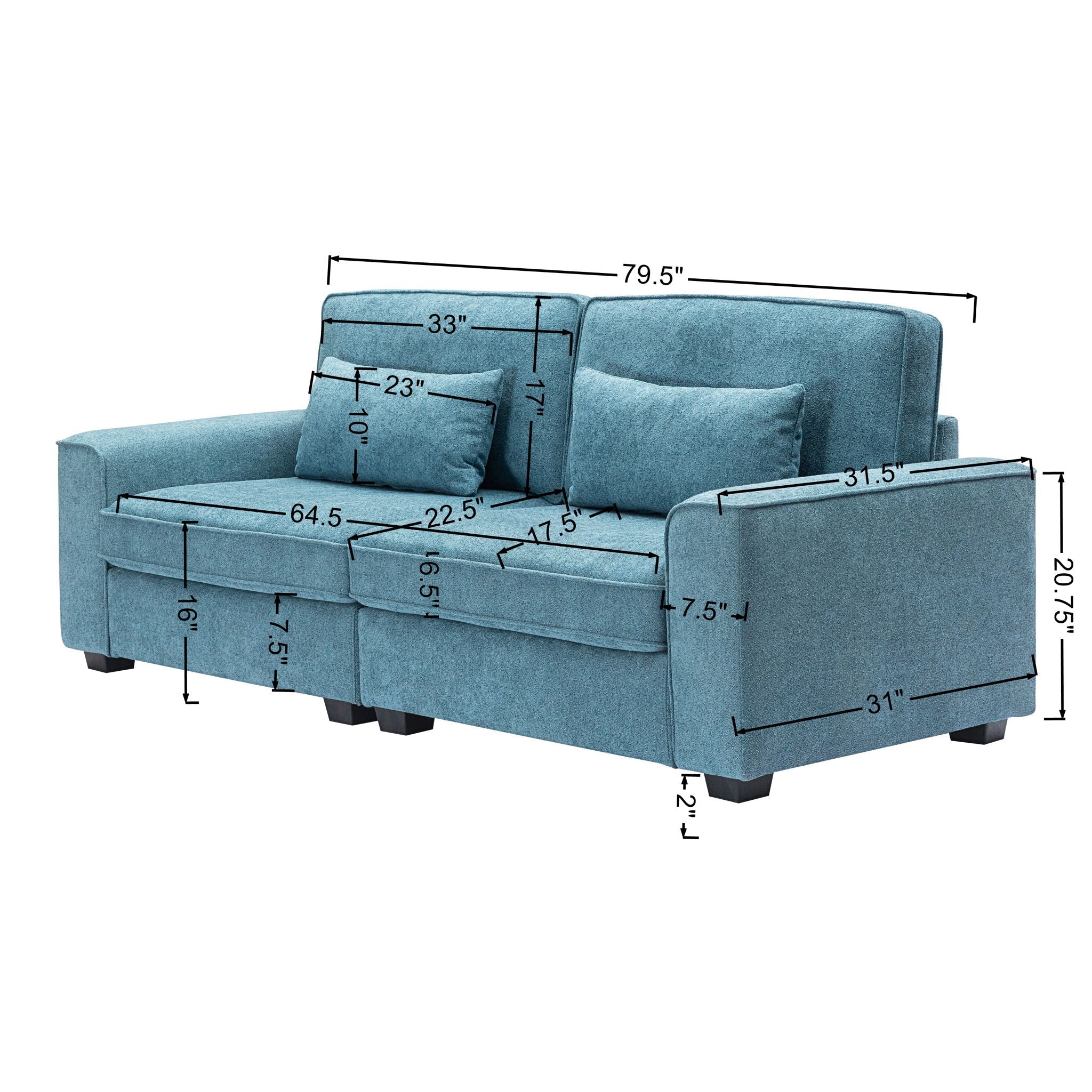 Modern Fabric Sofa With Cushions, Sleek Arm Design - Image 2