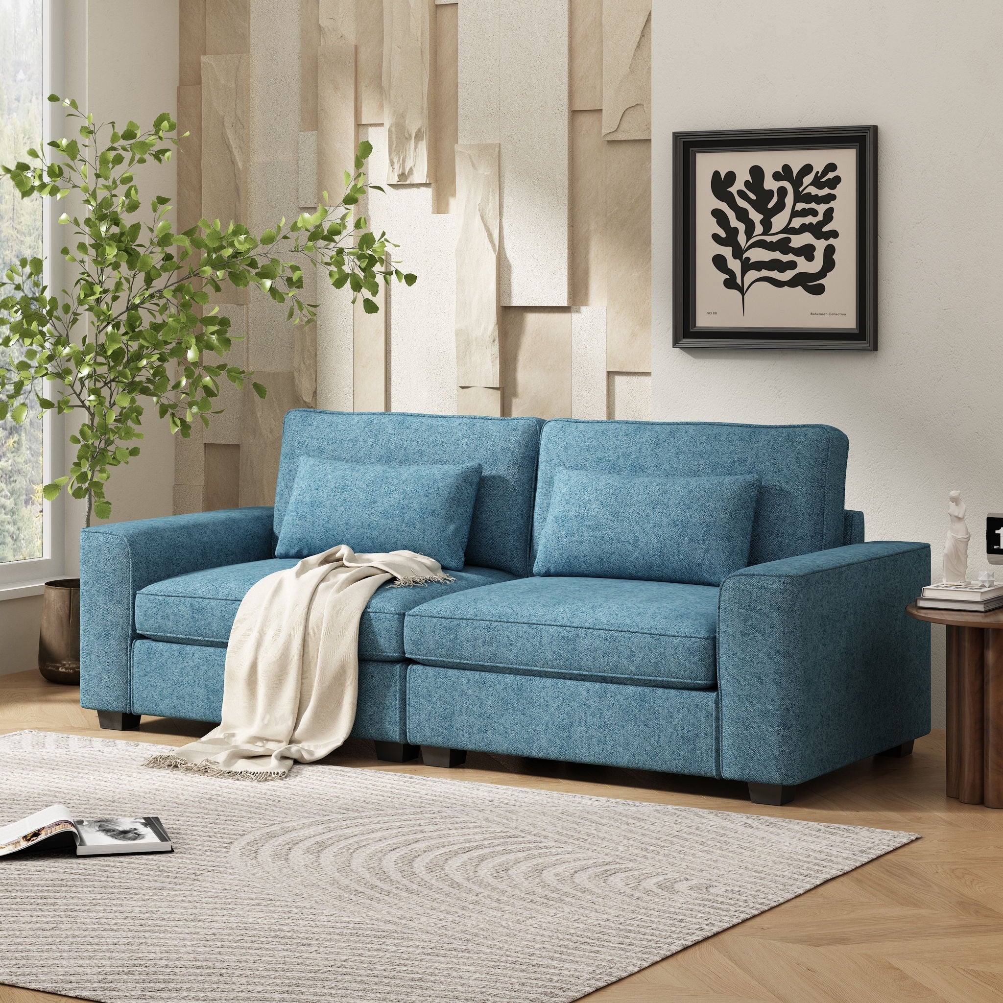 Modern Fabric Sofa With Cushions, Sleek Arm Design - Image 3