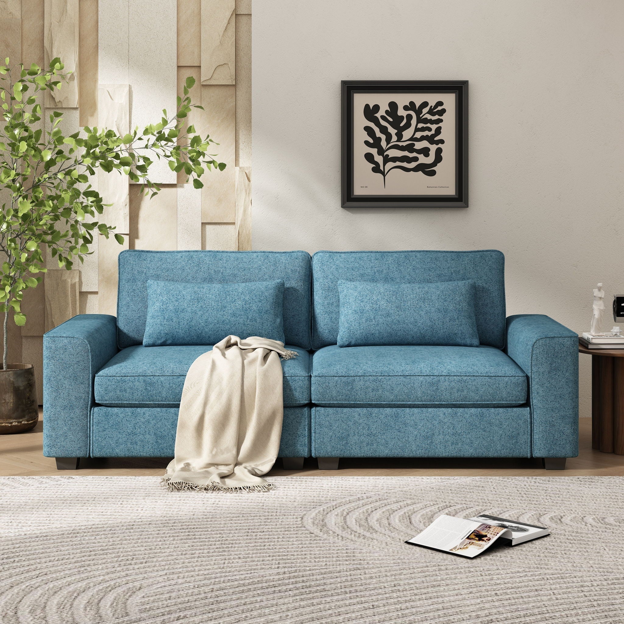 Modern Fabric Sofa With Cushions, Sleek Arm Design - Image 4