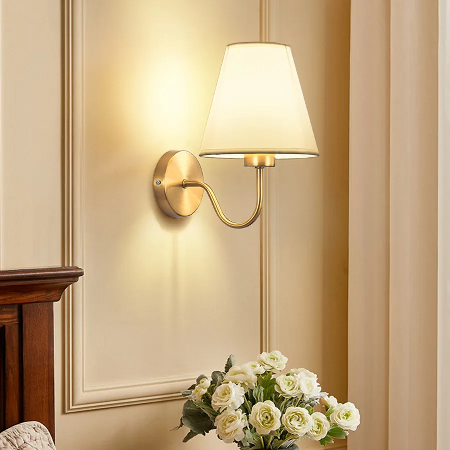 Modern Fabric Wall Lamp – Retro E27 Bedside Sconce Light for Bedroom & Living Room