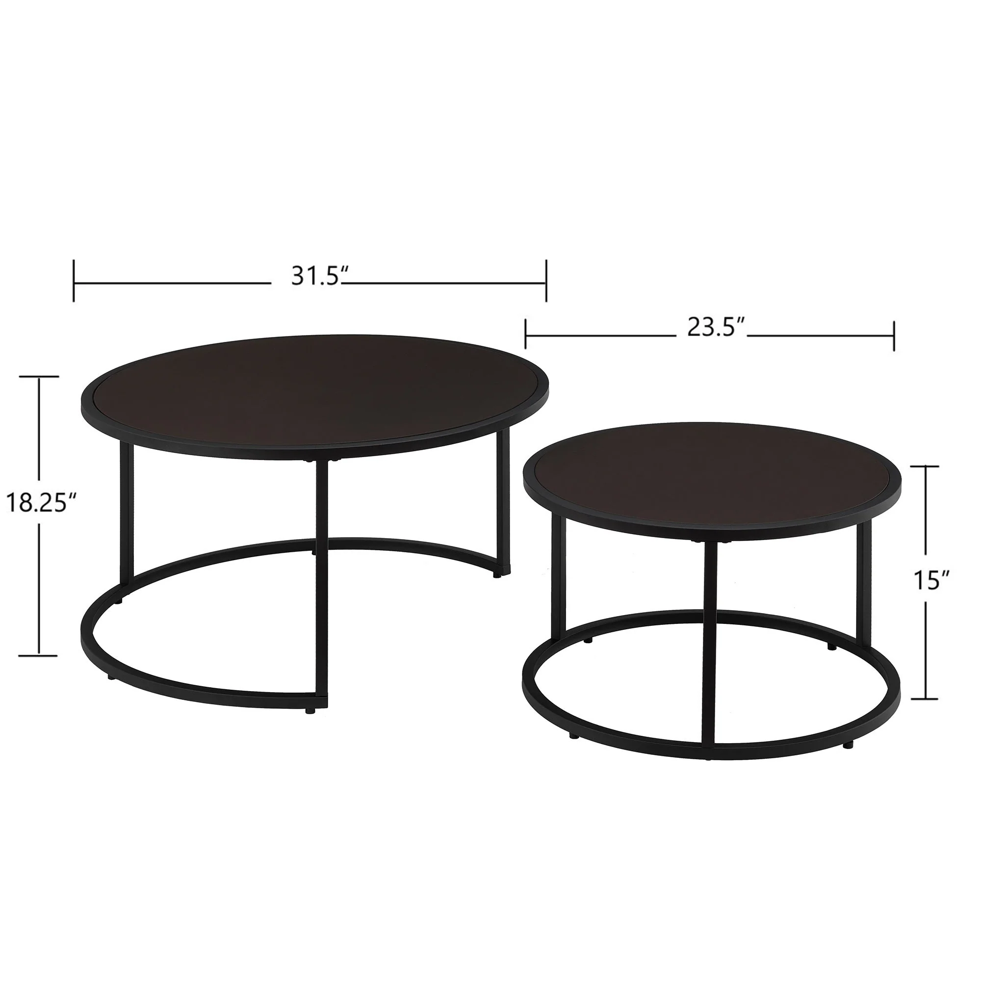 Modern Faux Leather Nesting Round Coffee Table Set - Dark Brown - Image 2