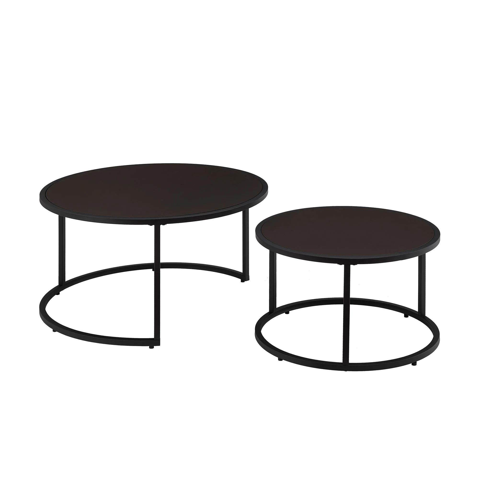 Modern Faux Leather Nesting Round Coffee Table Set - Dark Brown - Image 4