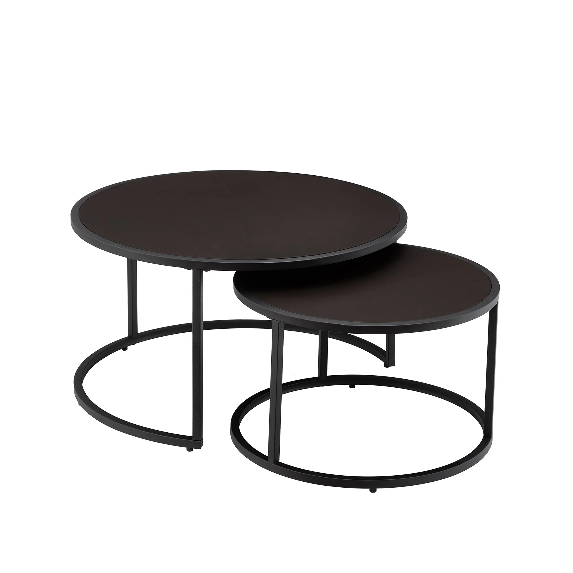 Modern Faux Leather Nesting Round Coffee Table Set - Dark Brown - Image 5