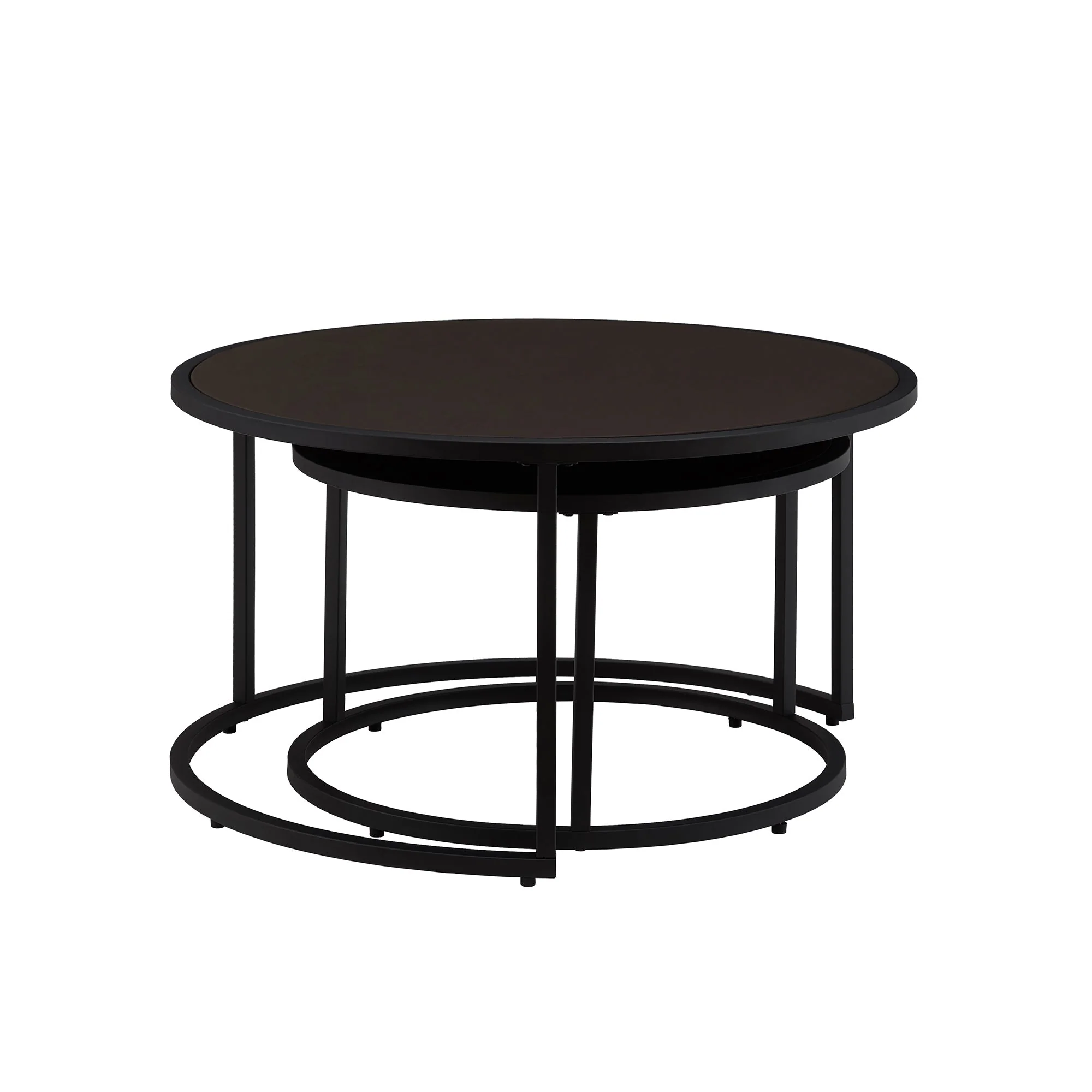 Modern Faux Leather Nesting Round Coffee Table Set - Dark Brown - Image 6