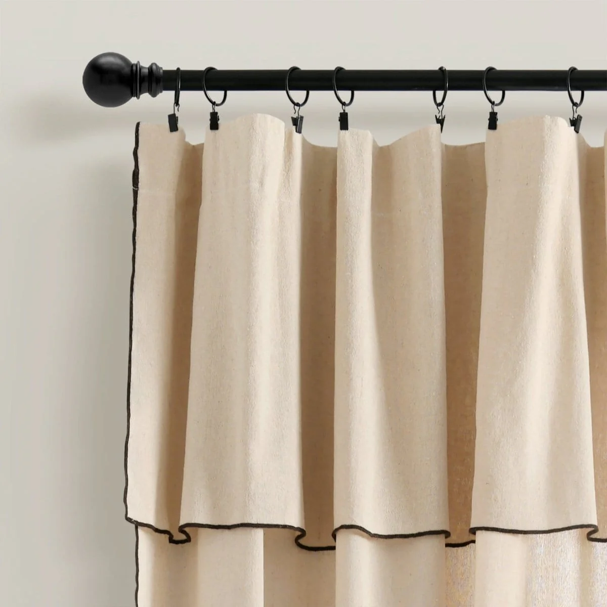 Modern Faux Linen Embroidered Edge With Attached Valance Window Curtain Panel Set - Image 11
