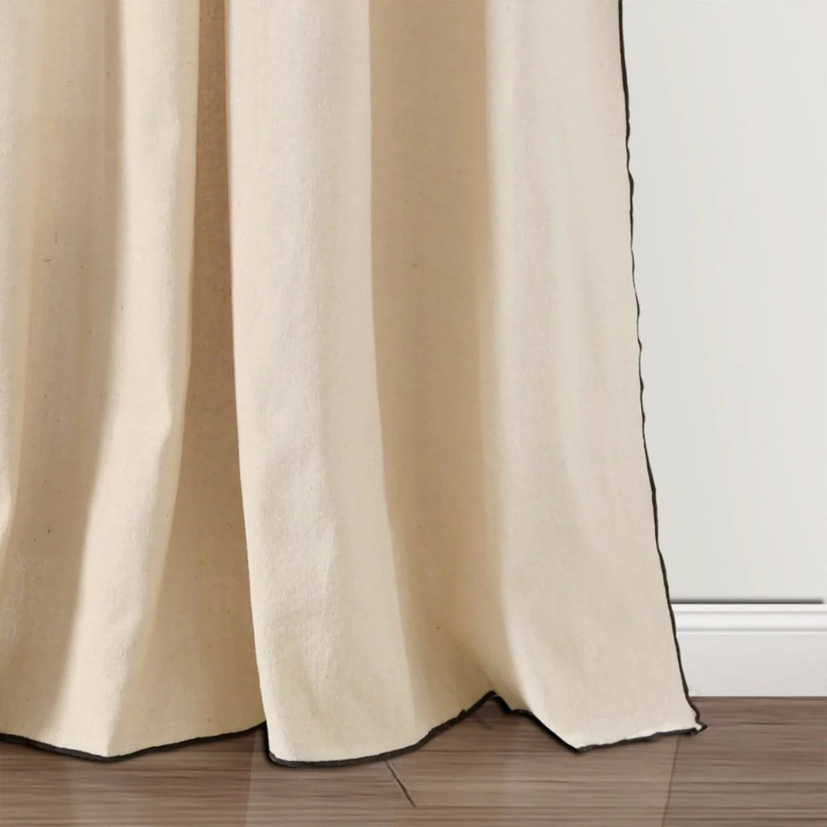 Modern Faux Linen Embroidered Edge With Attached Valance Window Curtain Panel Set - Image 15