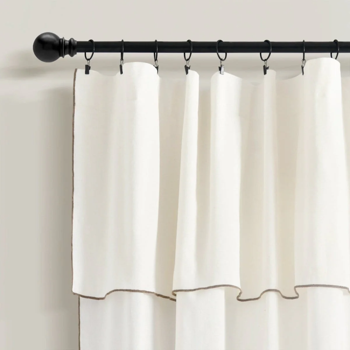 Modern Faux Linen Embroidered Edge With Attached Valance Window Curtain Panel Set - Image 24