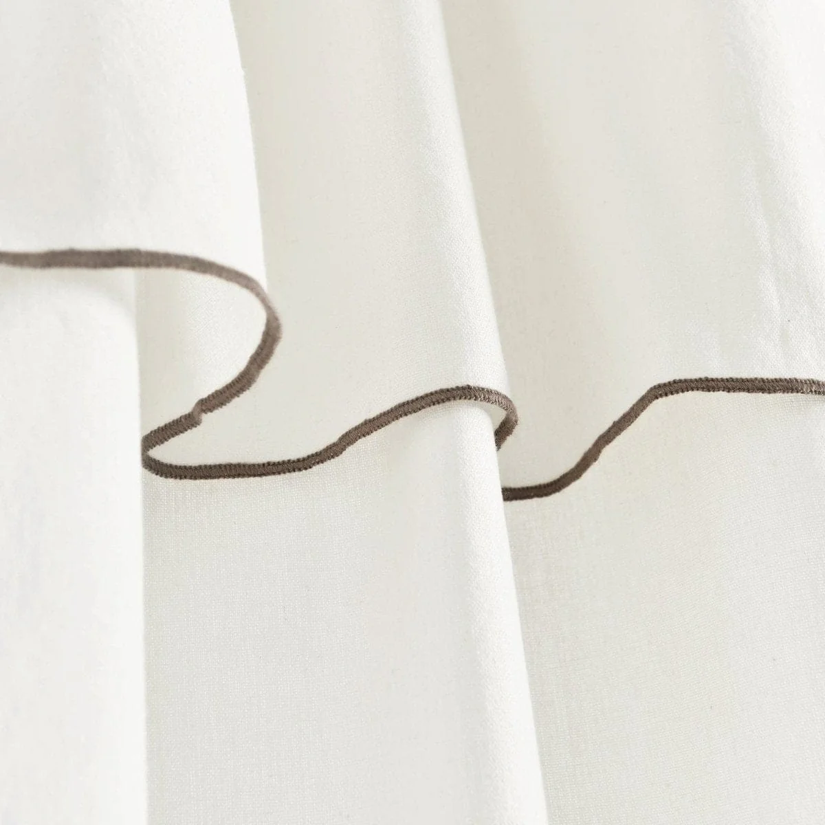 Modern Faux Linen Embroidered Edge With Attached Valance Window Curtain Panel Set - Image 26