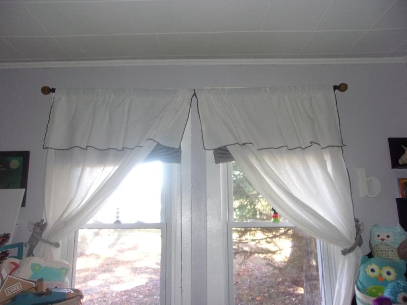 Modern Faux Linen Embroidered Edge With Attached Valance Window Curtain Panel Set - Image 30