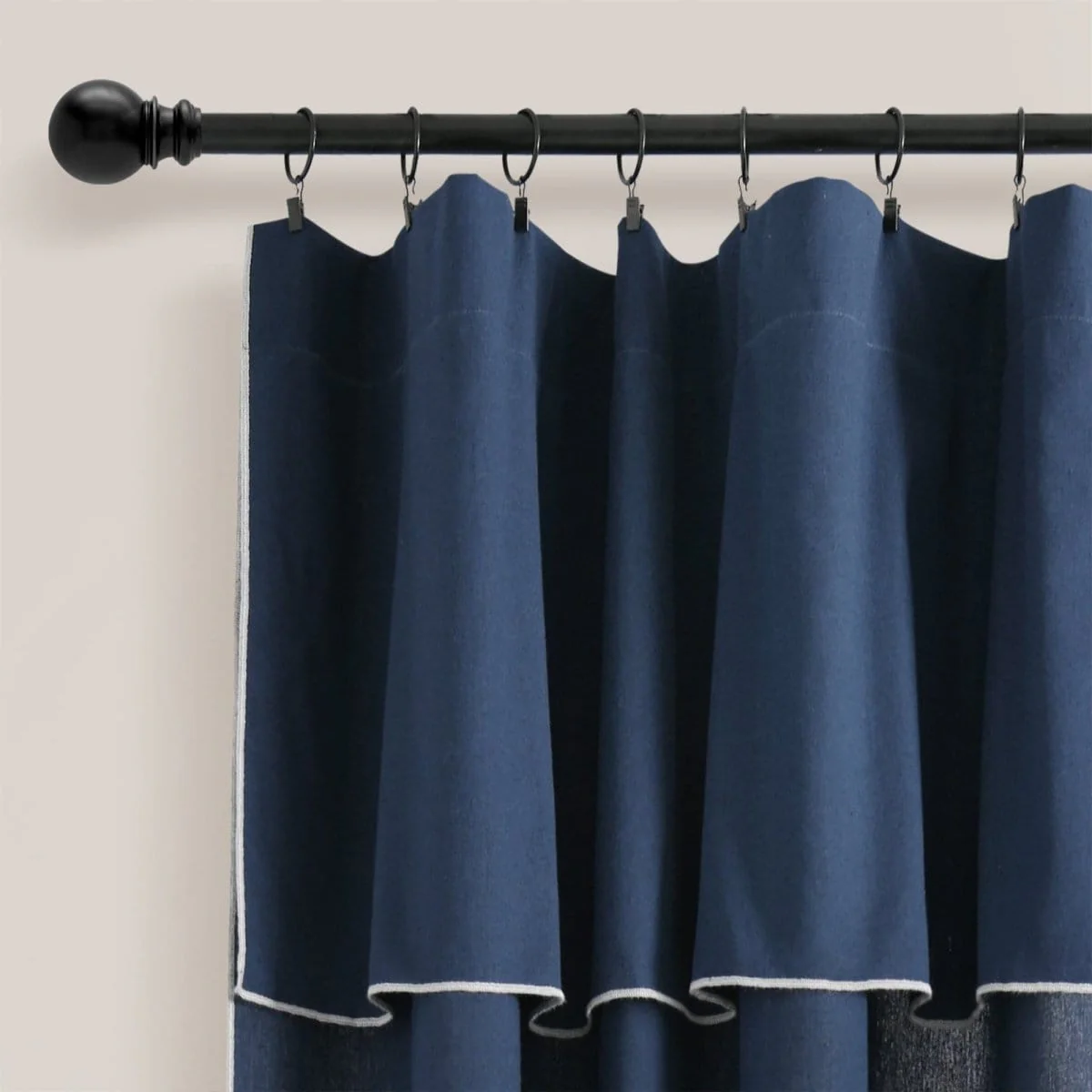 Modern Faux Linen Embroidered Edge With Attached Valance Window Curtain Panel Set - Image 31