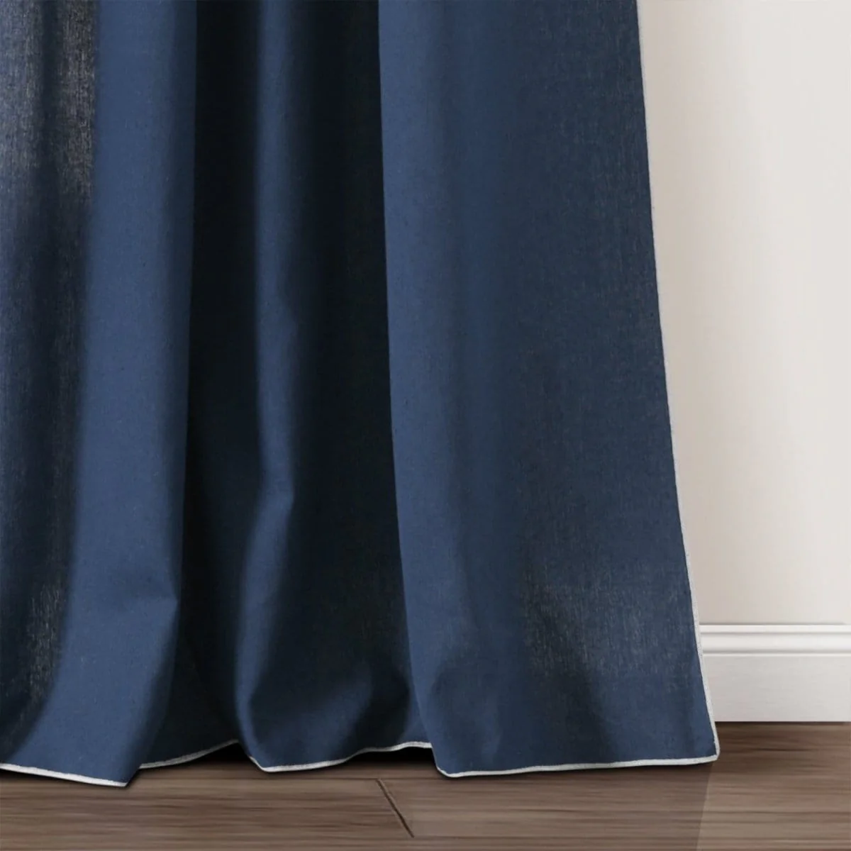 Modern Faux Linen Embroidered Edge With Attached Valance Window Curtain Panel Set - Image 35