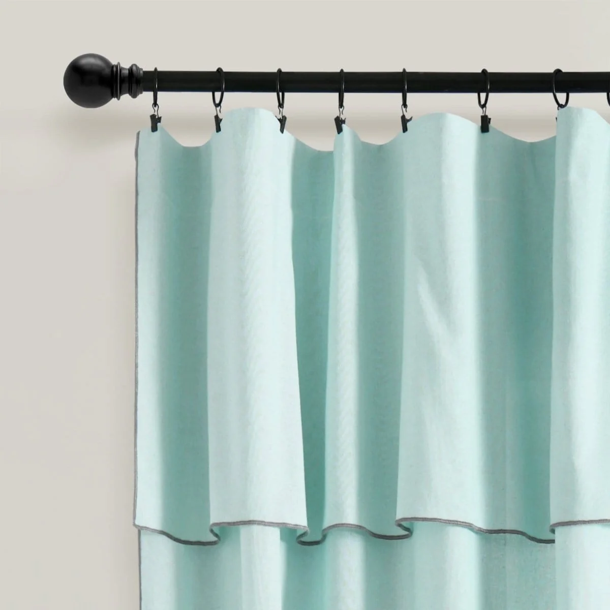 Modern Faux Linen Embroidered Edge With Attached Valance Window Curtain Panel Set - Image 4