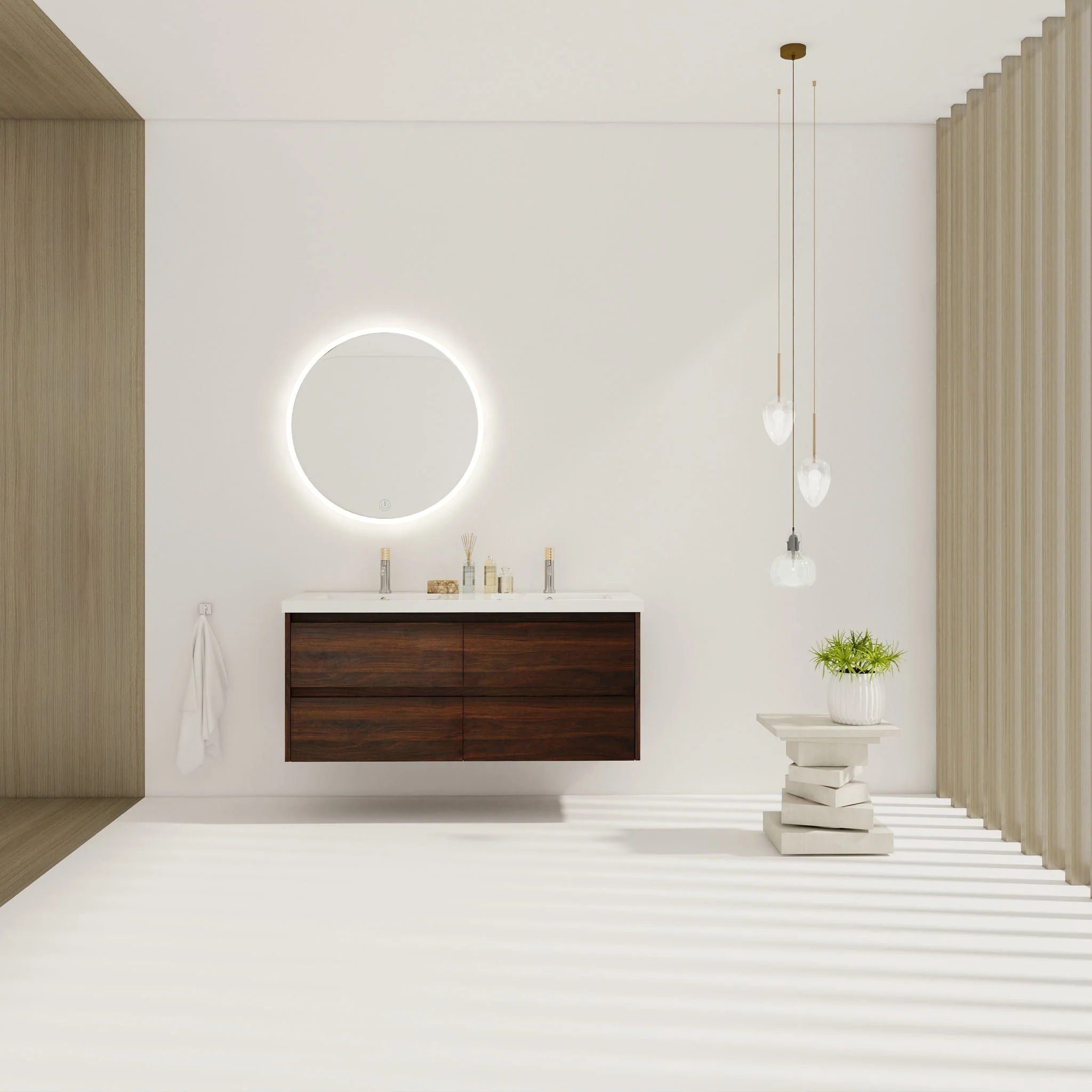 Modern Floating Bathroom Vanity With Dual Resin Sink, Soft Close Drawers - Image 2
