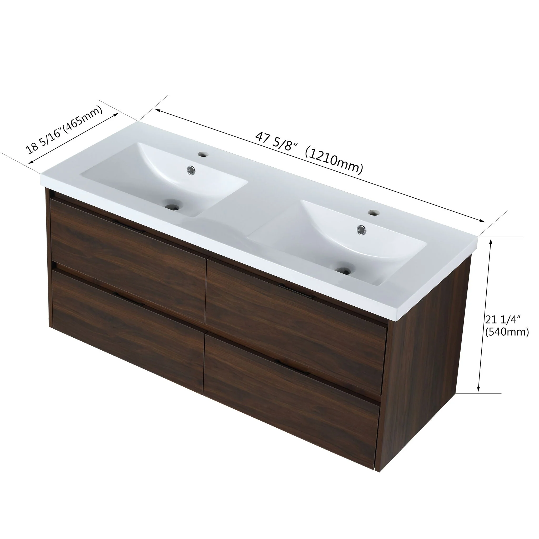 Modern Floating Bathroom Vanity With Dual Resin Sink, Soft Close Drawers - Image 3