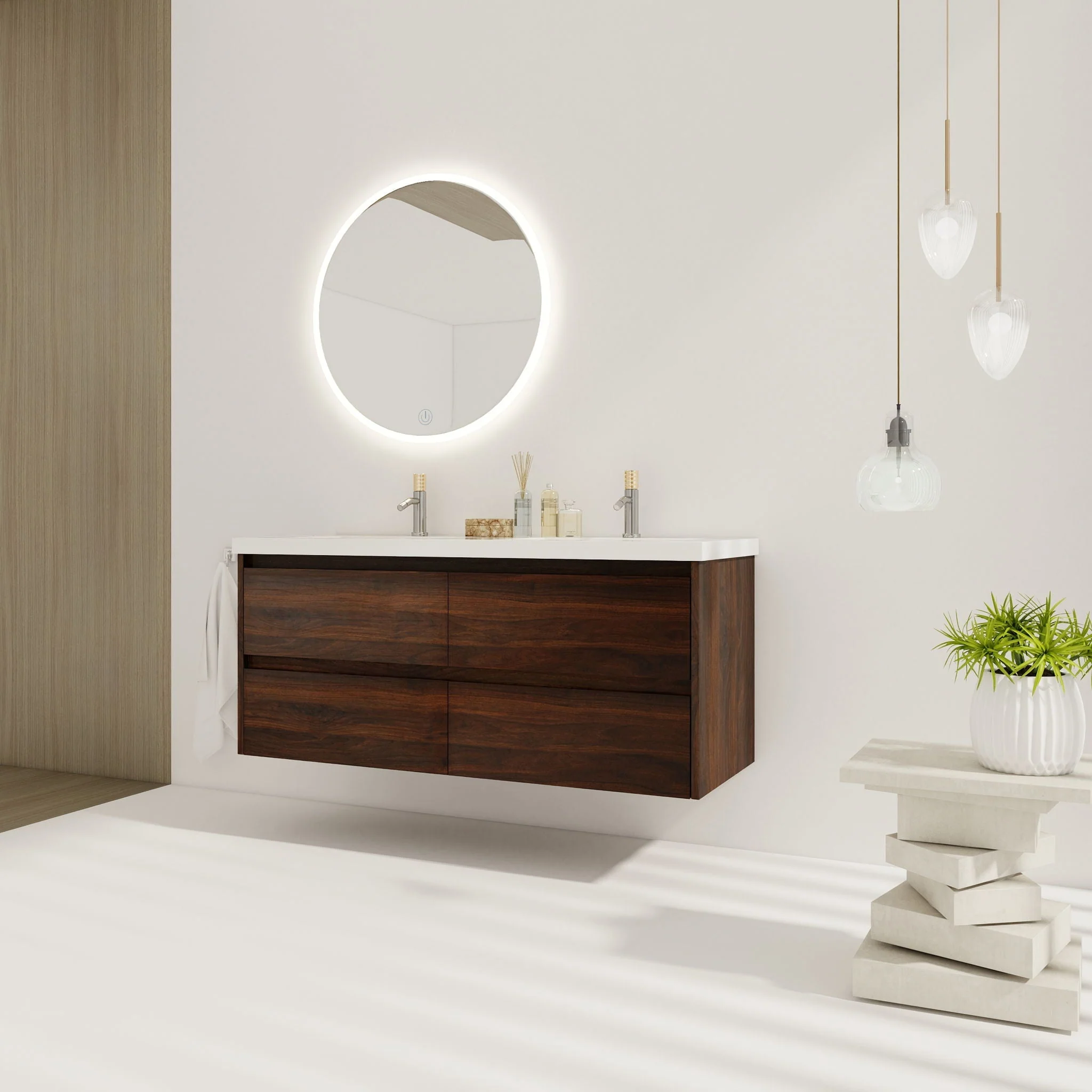 Modern Floating Bathroom Vanity With Dual Resin Sink, Soft Close Drawers - Image 4