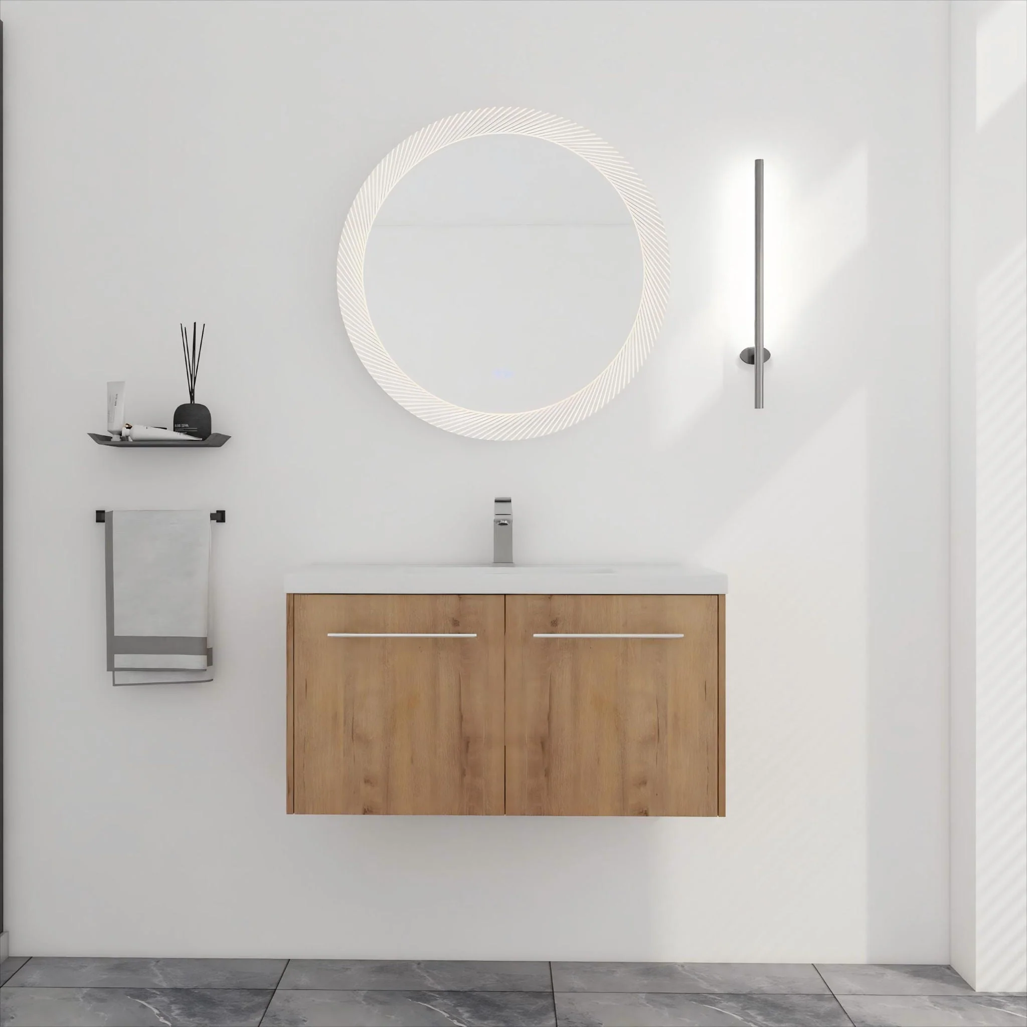 Modern Floating Bathroom Vanity With Resin Sink, Soft Close Doors - Image 10