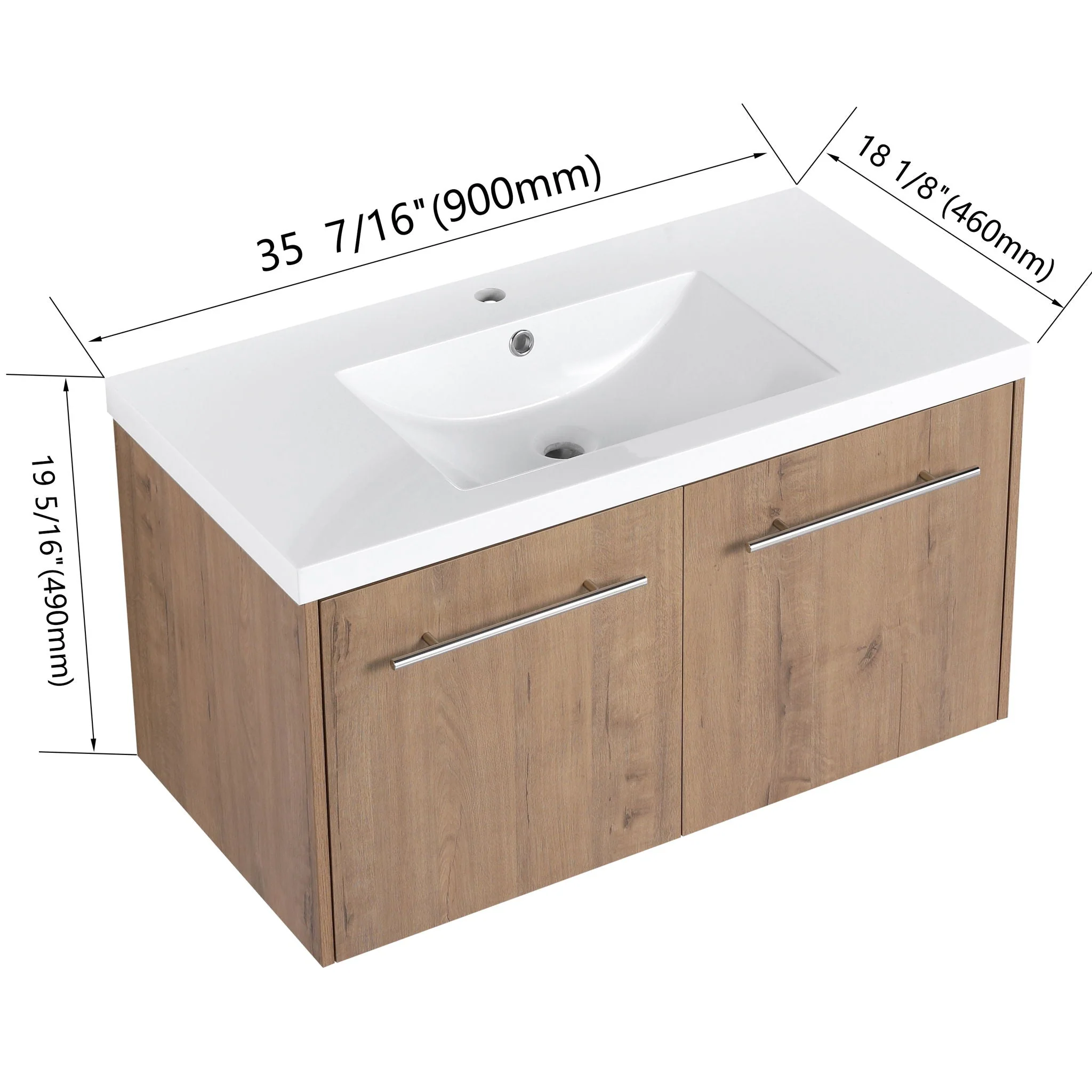 Modern Floating Bathroom Vanity With Resin Sink, Soft Close Doors - Image 11