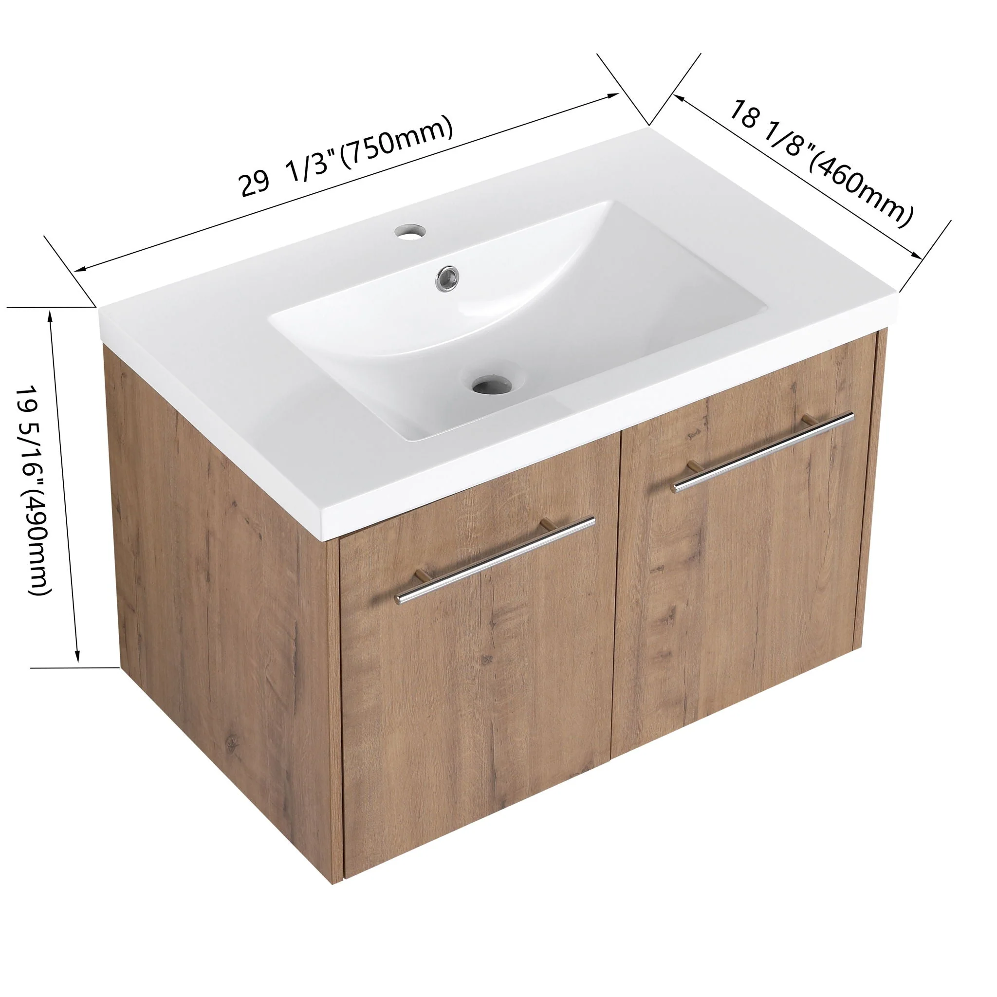 Modern Floating Bathroom Vanity With Resin Sink, Soft Close Doors - Image 7