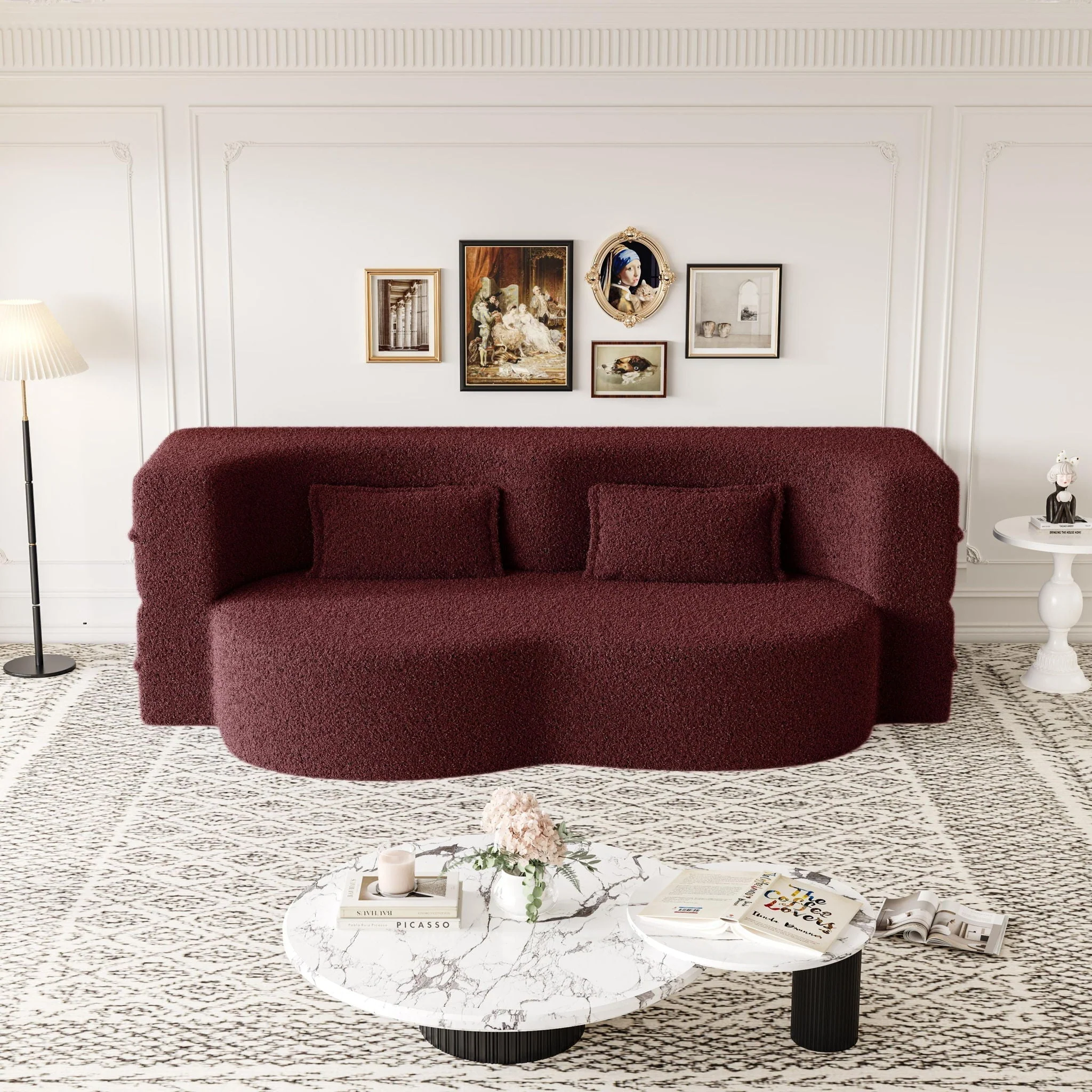 Modern Floor Sofa, With 2 Pillows, Convertible Teddy Fabric Foam Filled Bed - Image 13