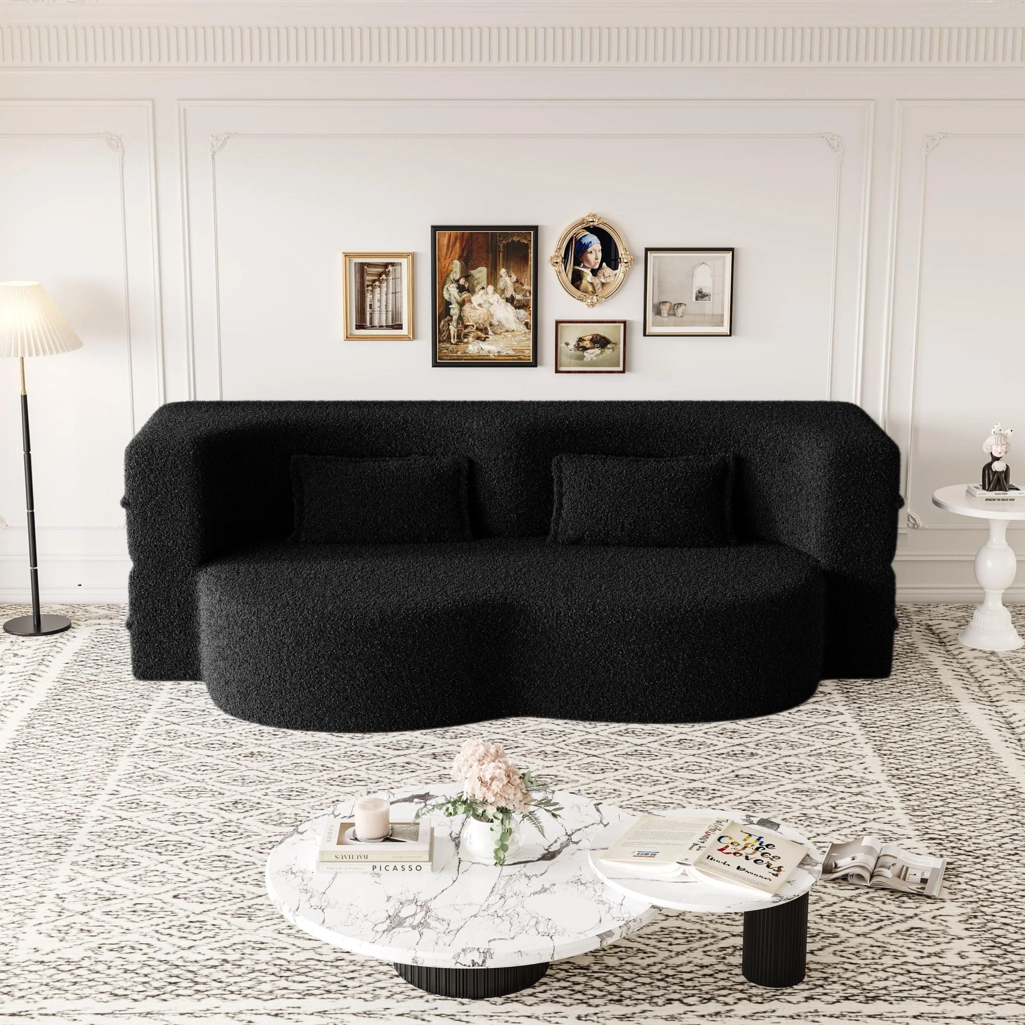 Modern Floor Sofa, With 2 Pillows, Convertible Teddy Fabric Foam Filled Bed - Image 15