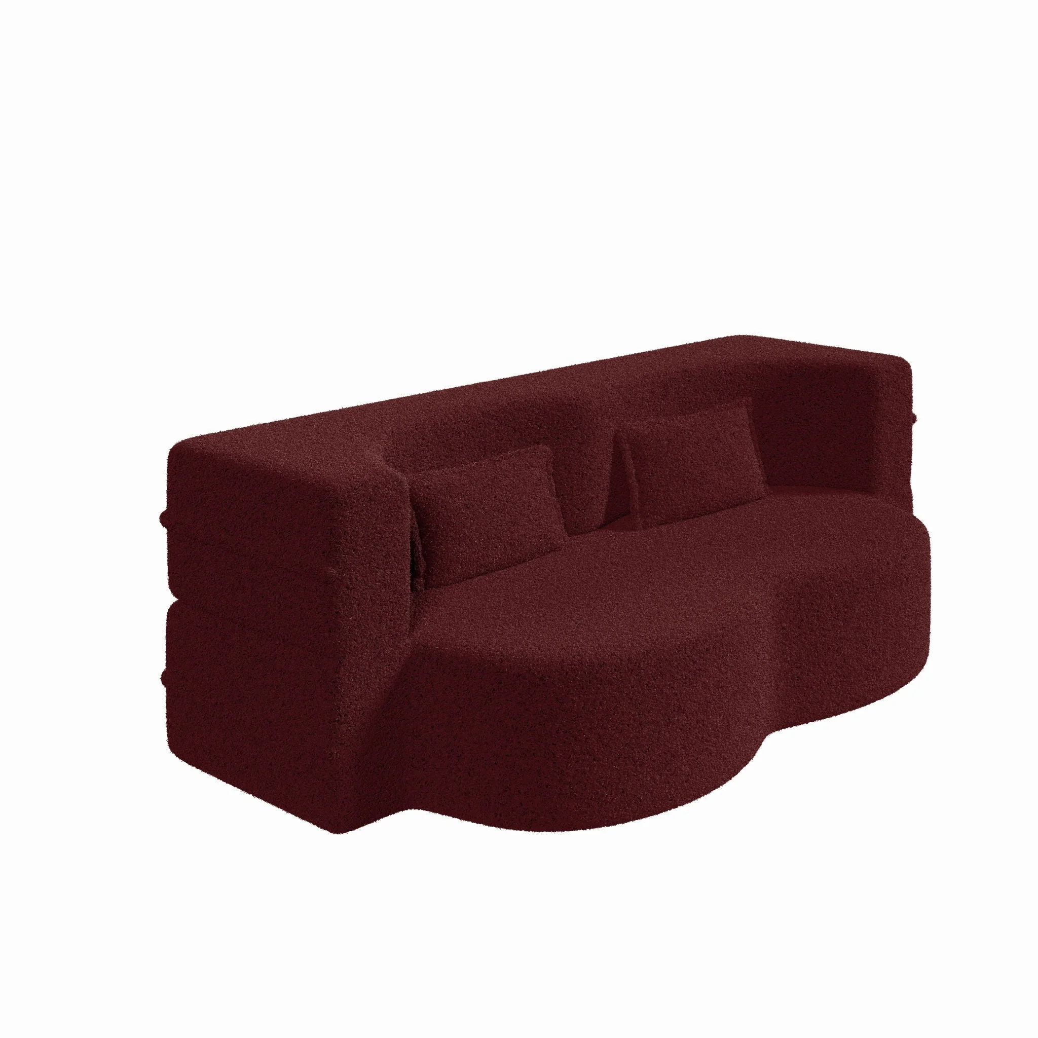 Modern Floor Sofa, With 2 Pillows, Convertible Teddy Fabric Foam Filled Bed - Image 2