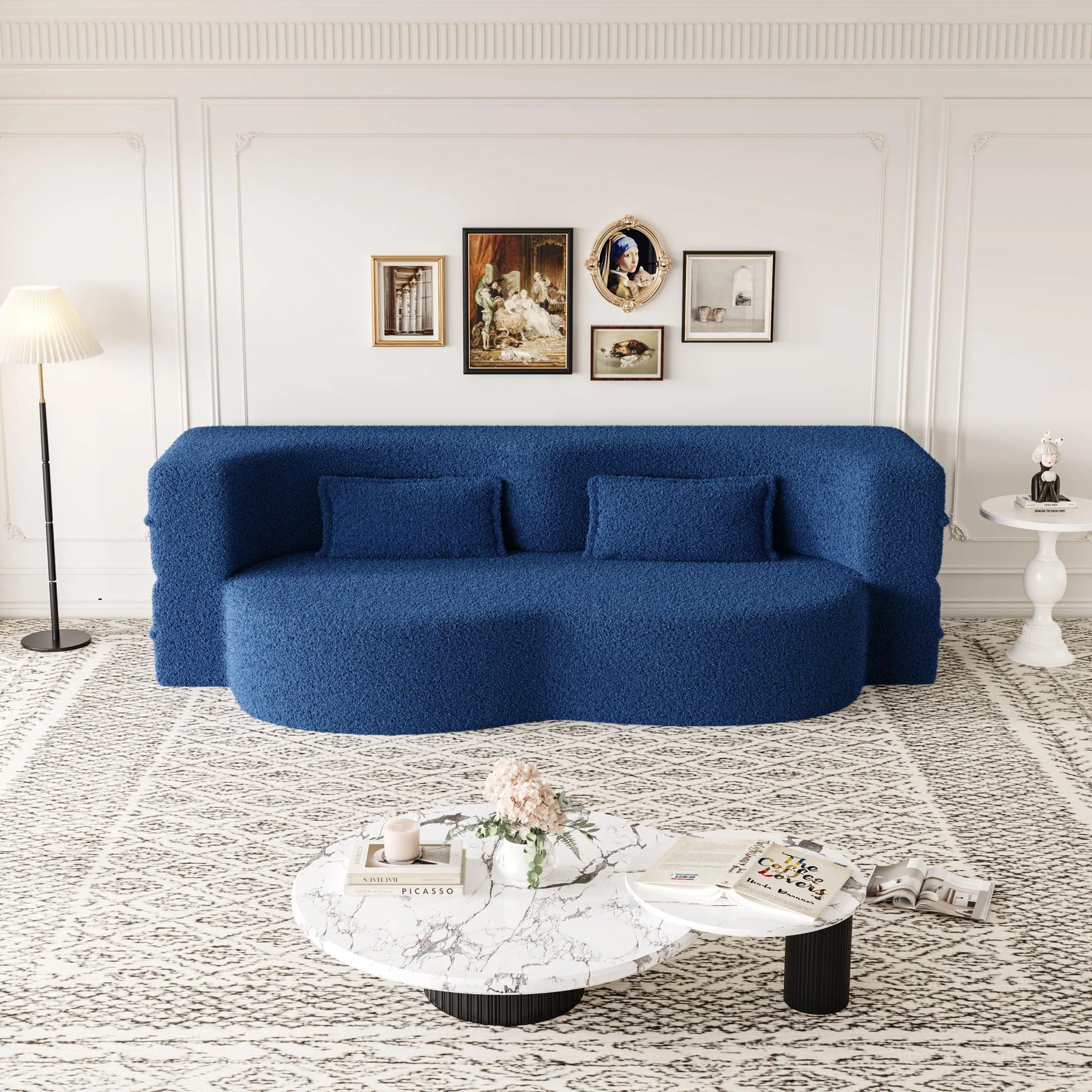 Modern Floor Sofa, With 2 Pillows, Convertible Teddy Fabric Foam Filled Bed - Image 20