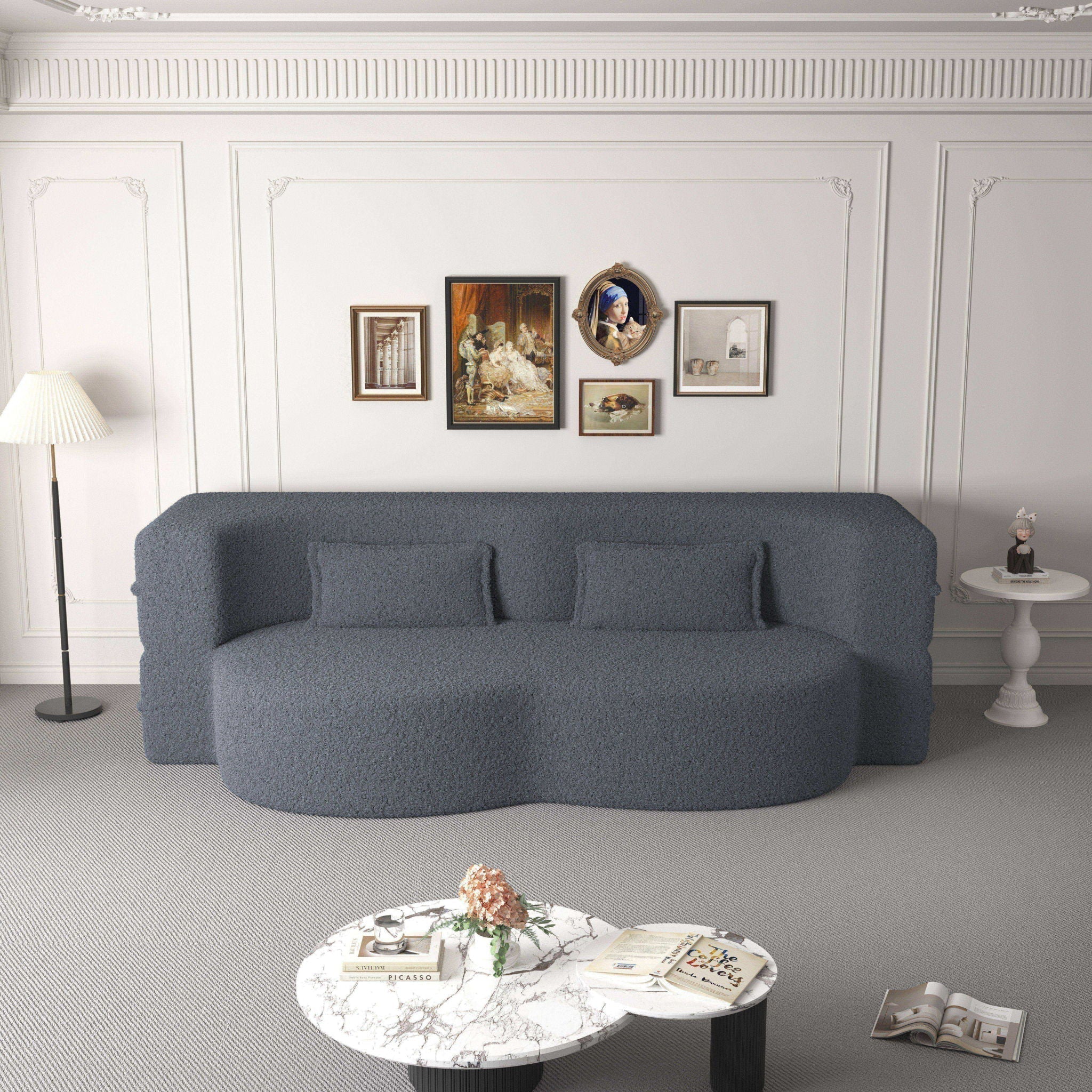 Modern Floor Sofa, With 2 Pillows, Convertible Teddy Fabric Foam Filled Bed - Image 22