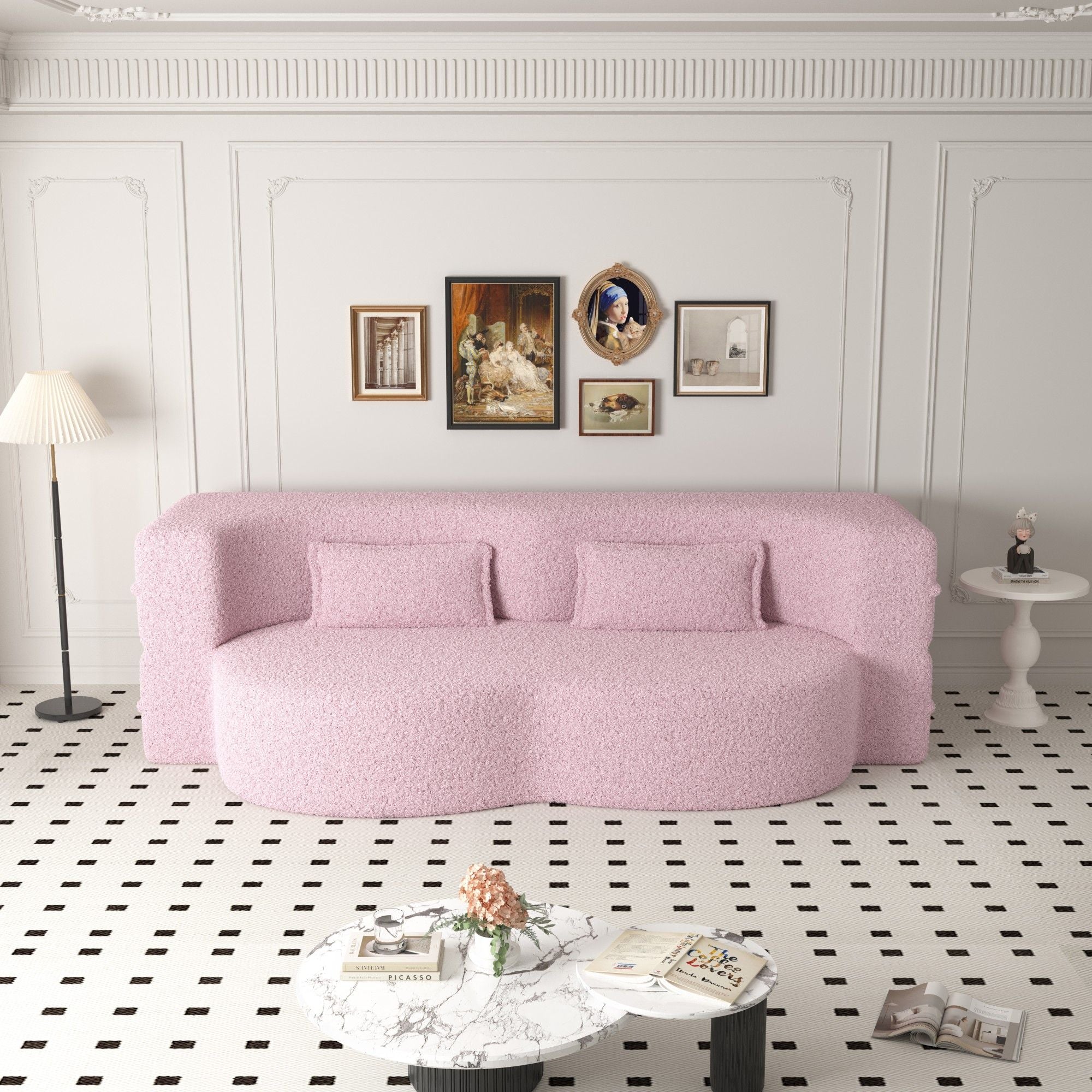 Modern Floor Sofa, With 2 Pillows, Convertible Teddy Fabric Foam Filled Bed - Image 23