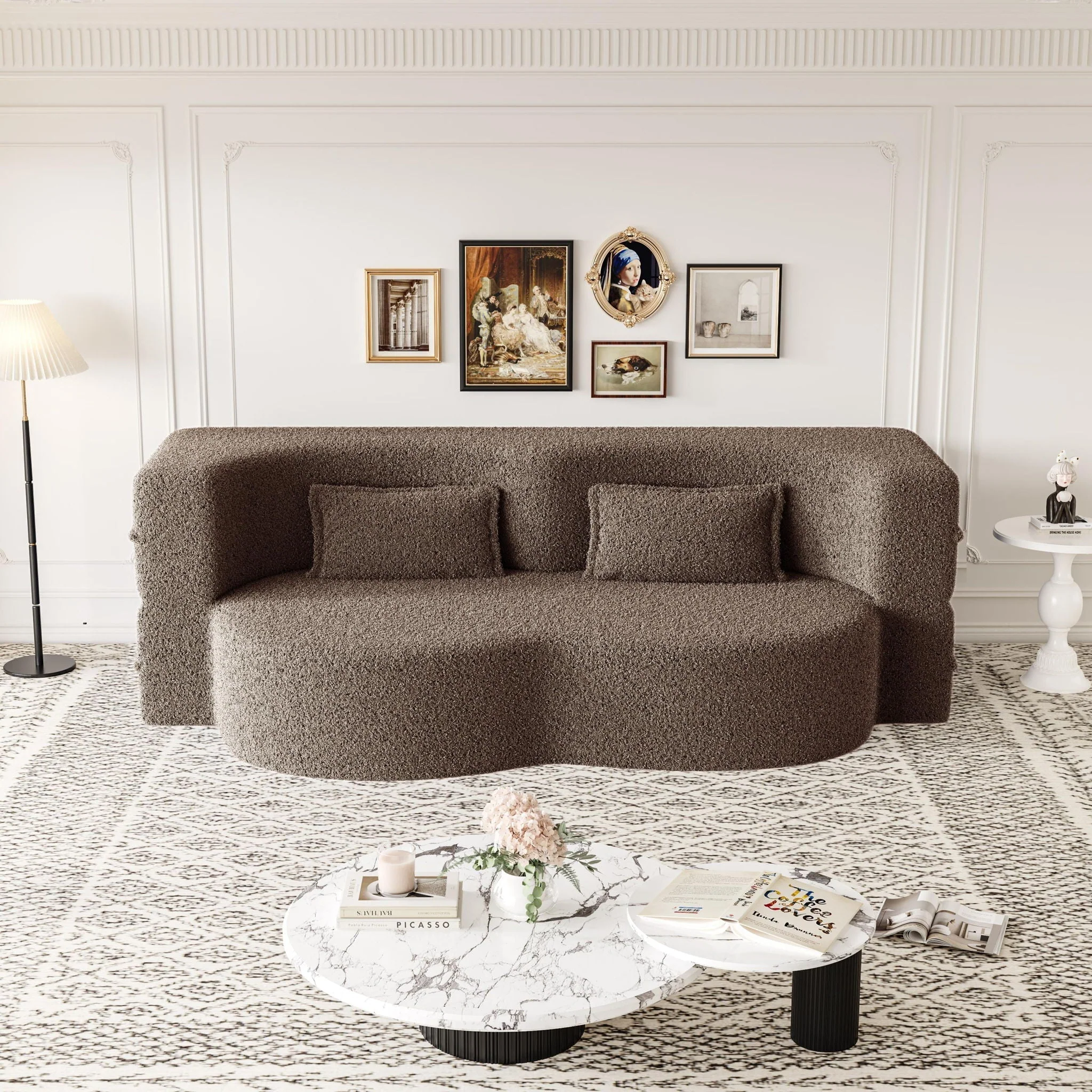 Modern Floor Sofa, With 2 Pillows, Convertible Teddy Fabric Foam Filled Bed - Image 24
