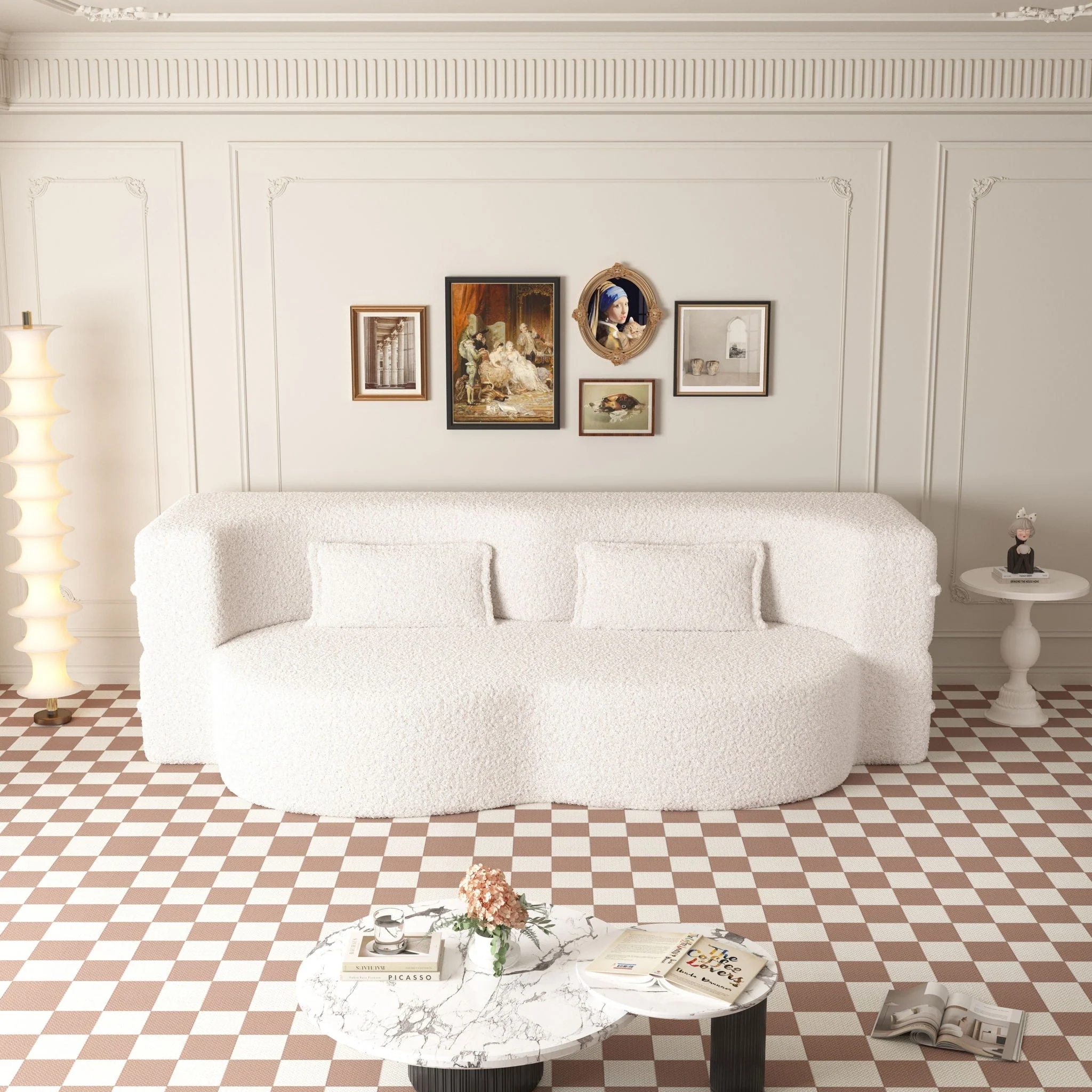 Modern Floor Sofa, With 2 Pillows, Convertible Teddy Fabric Foam Filled Bed - Image 28